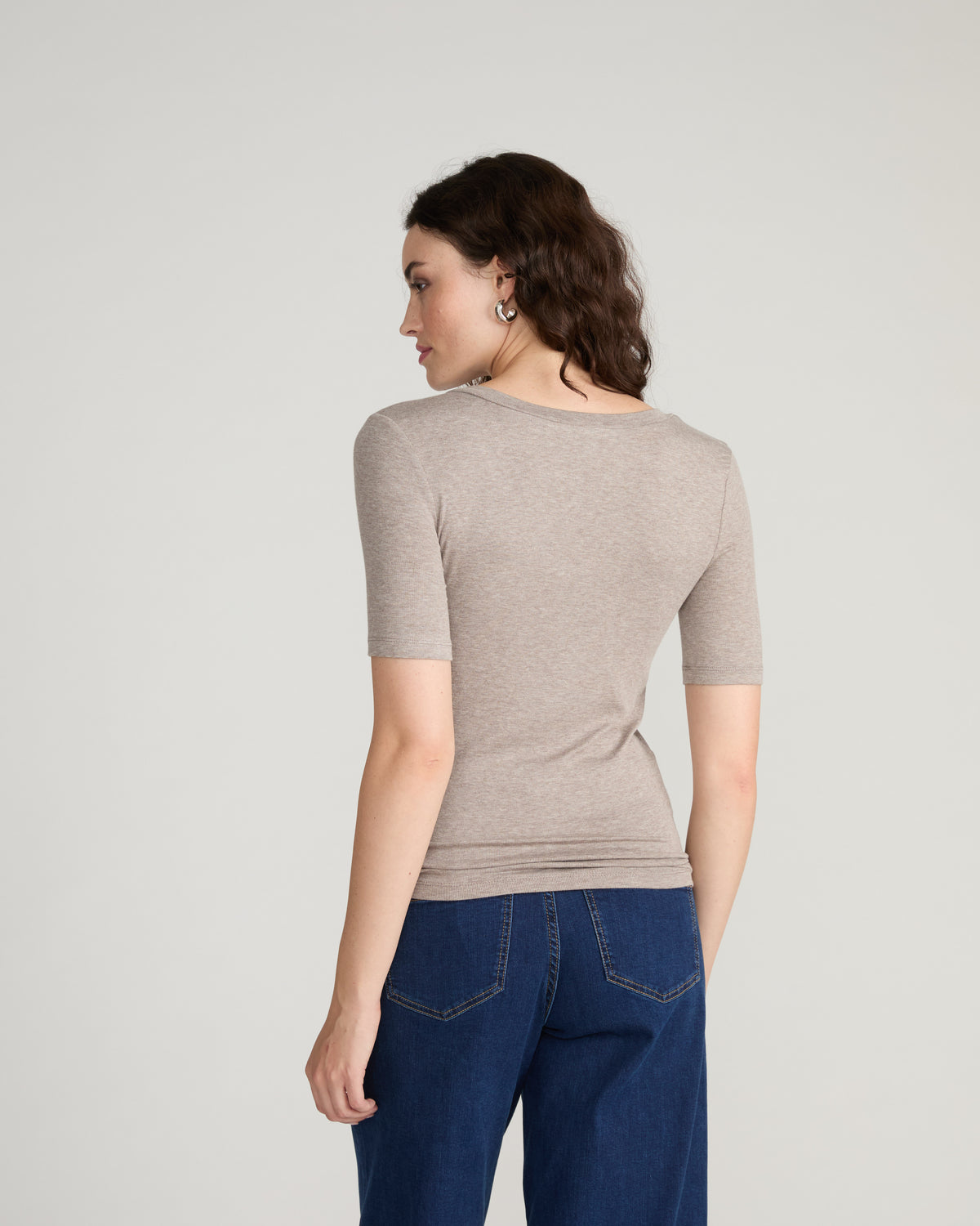 Cloud Rib Short Sleeve V-Neck Tee - Almond Dust | Plus Size & Straight Size Women's Fashion | Universal Standard