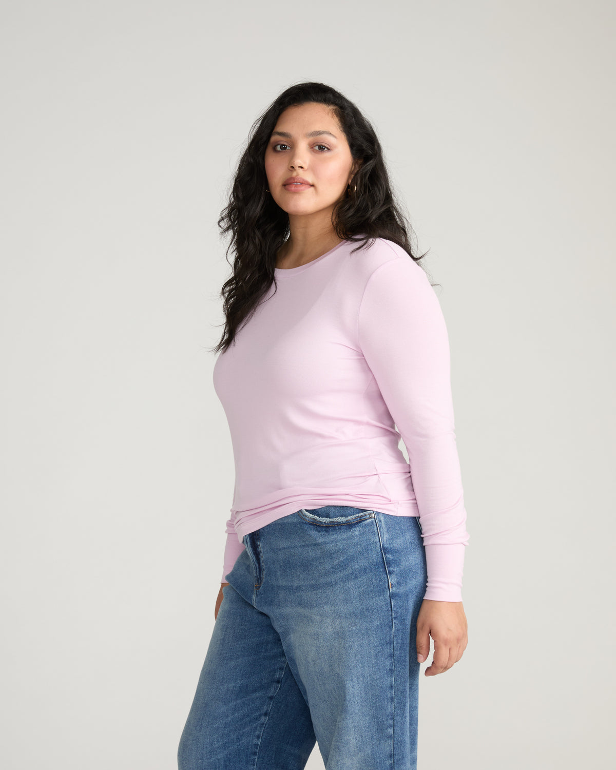 Cloud Rib Long Sleeve Crew Neck Tee - Pink Dreams | Plus Size & Straight Size Women's Fashion | Universal Standard