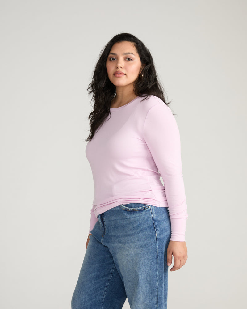 Cloud Rib Long Sleeve Crew Neck Tee - Pink Dreams | Plus Size & Straight Size Women's Fashion | Universal Standard
