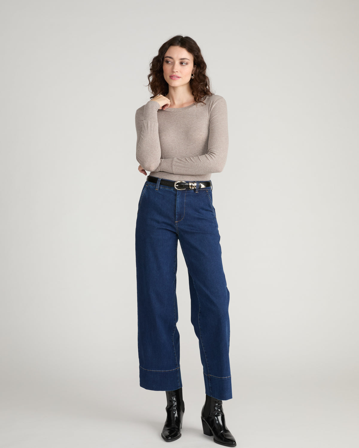 Cloud Rib Long Sleeve Crew Neck Tee - Almond Dust | Plus Size & Straight Size Women's Fashion | Universal Standard