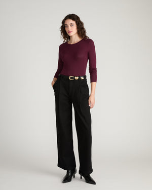 Cloud Rib Long Sleeve Crew Neck Tee - Black Cherry | Plus Size & Straight Size Women's Fashion | Universal Standard