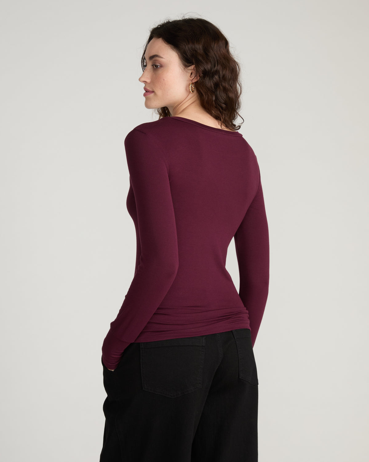 Cloud Rib Long Sleeve Crew Neck Tee - Black Cherry