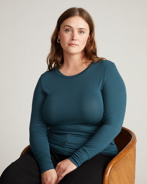 Cloud Rib Long Sleeve Crew Neck Tee - Deep Sea | Plus Size & Straight Size Women's Fashion | Universal Standard