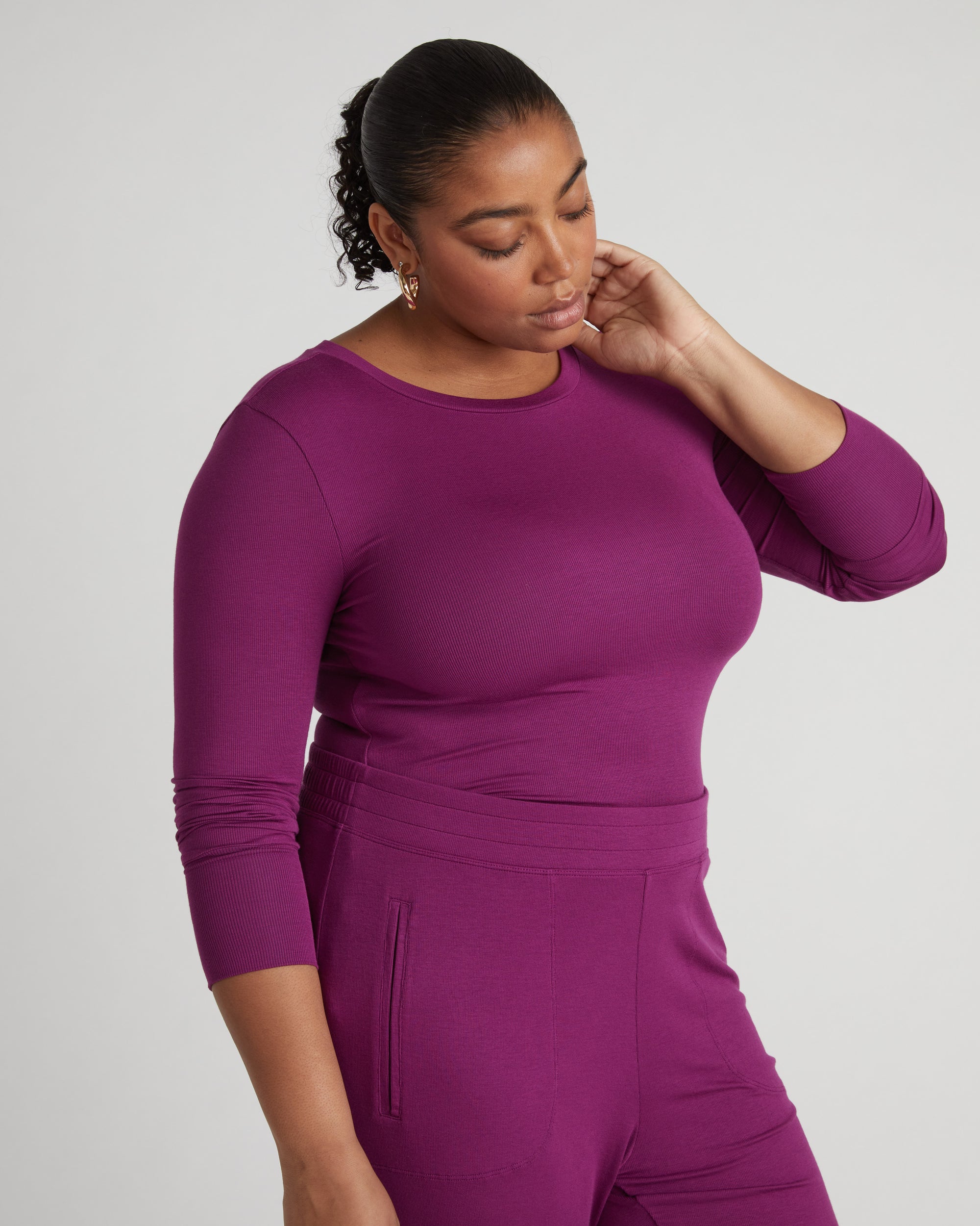 Foundation Long Sleeve Crew Neck Tee - Goji Berry