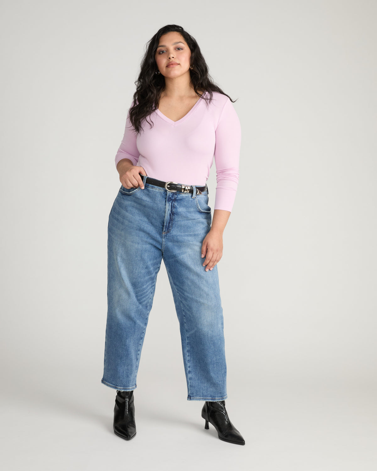 Cloud Rib Long Sleeve V-Neck Tee - Pink Dreams | Plus Size & Straight Size Women's Fashion | Universal Standard