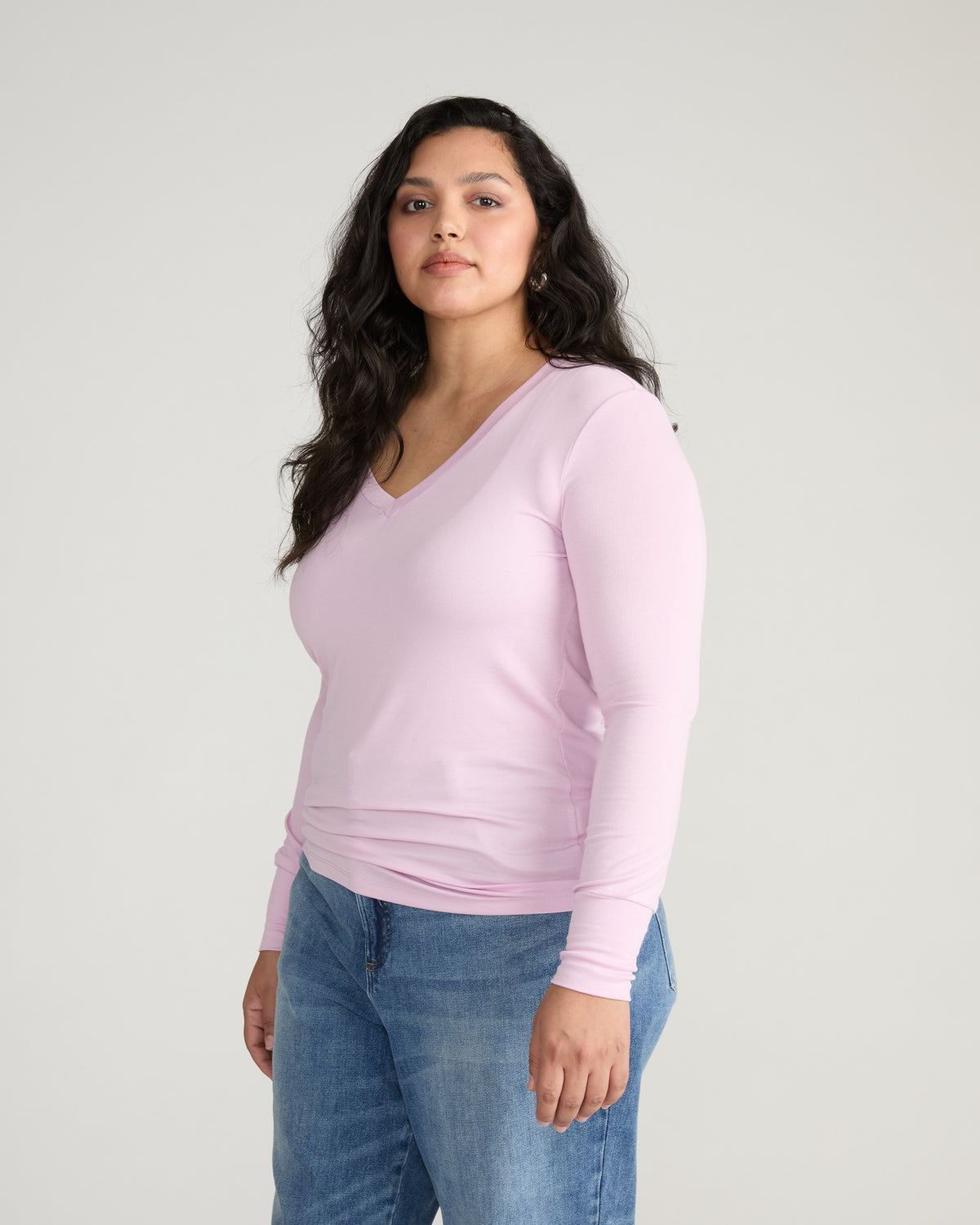 Cloud Rib Long Sleeve V-Neck Tee - Pink Dreams | Plus Size & Straight Size Women's Fashion | Universal Standard