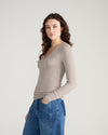 Cloud Rib Long Sleeve V-Neck Tee - Almond Dust | Plus Size & Straight Size Women's Fashion | Universal Standard