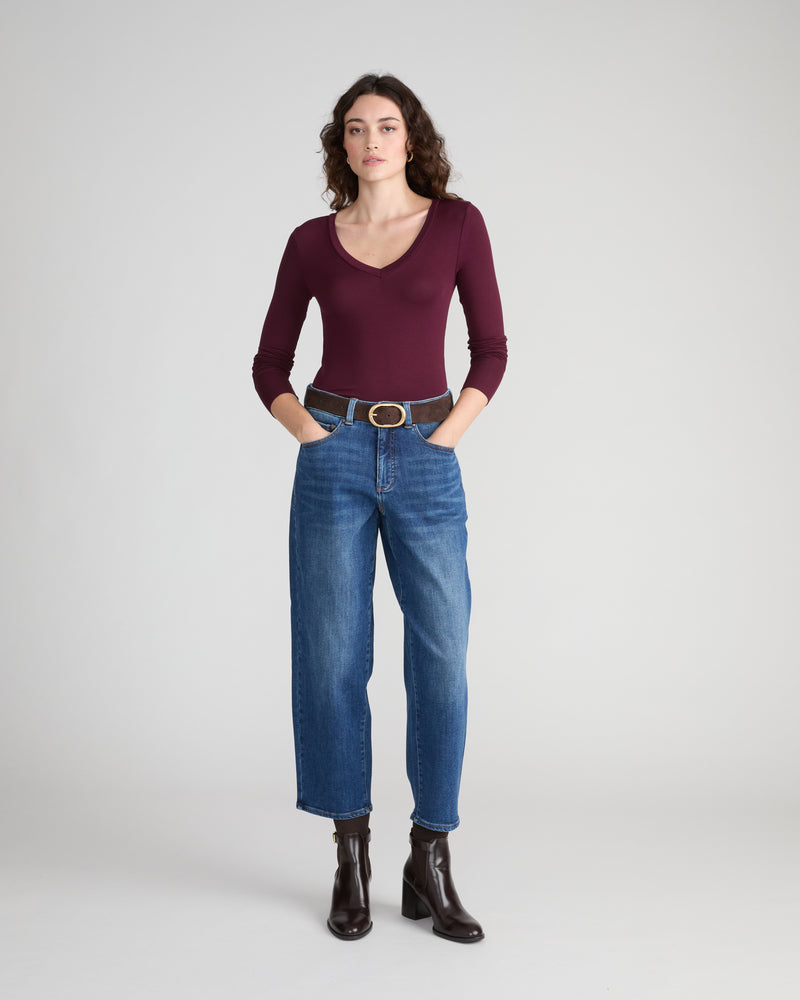 Cloud Rib Long Sleeve V-Neck Tee - Black Cherry