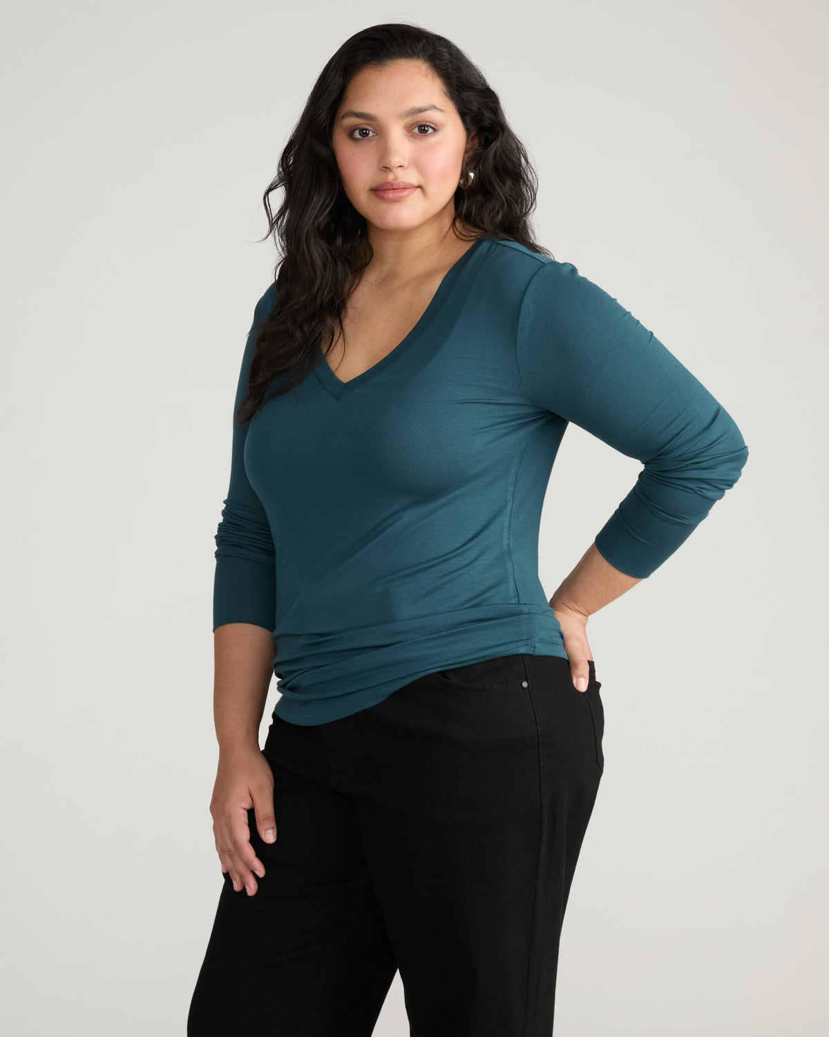 Cloud Rib Long Sleeve V-Neck Tee - Deep Sea