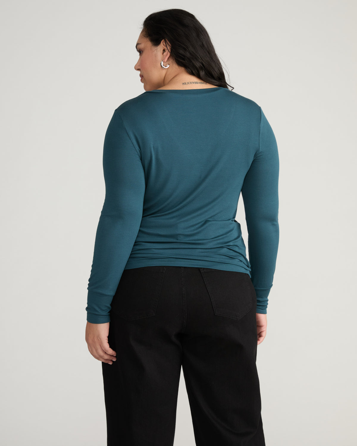 Cloud Rib Long Sleeve V-Neck Tee - Deep Sea