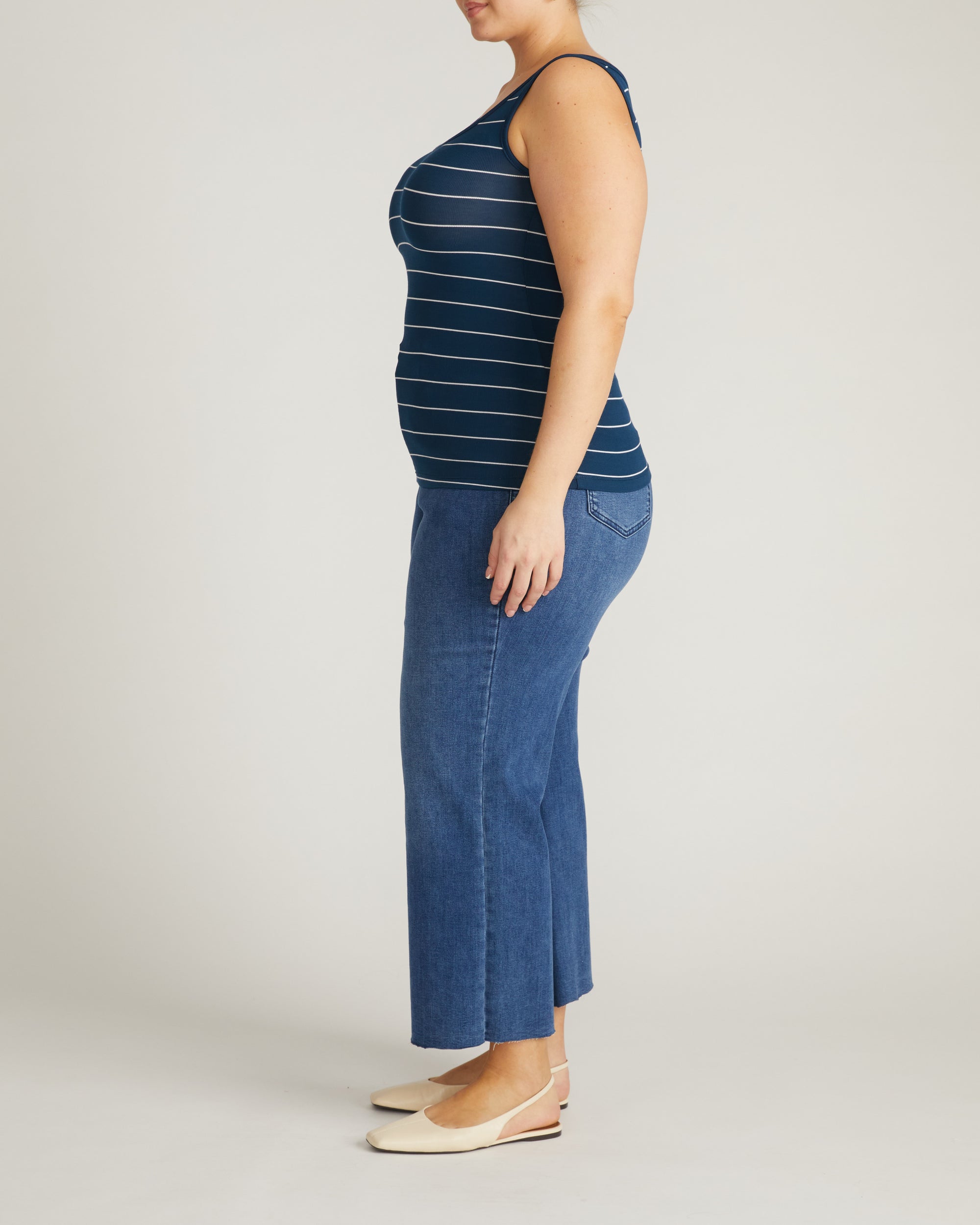 Cloud Rib Tank - Teal/White Microstripe | Plus Size & Straight Size Women's Fashion | Universal Standard