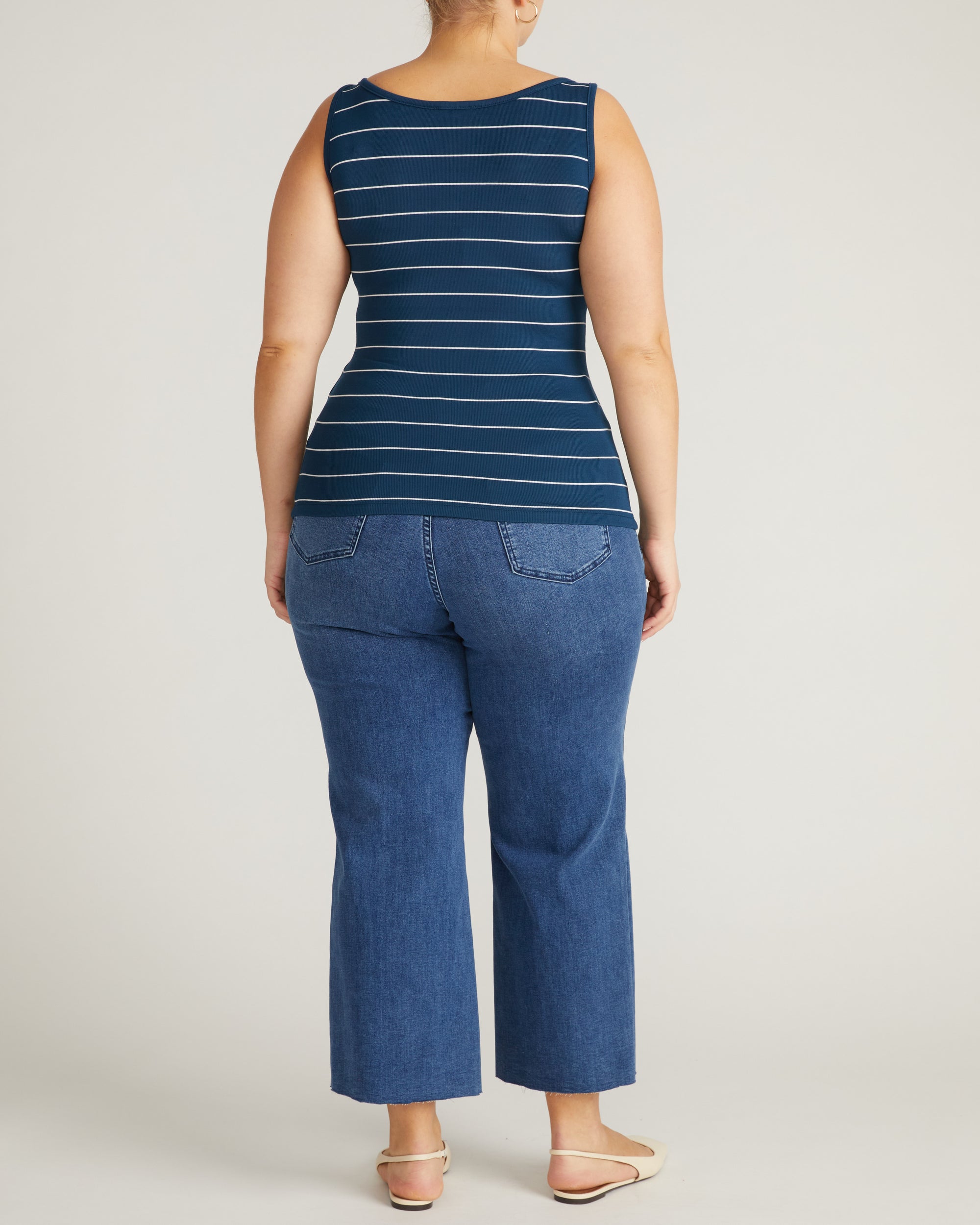 Cloud Rib Tank - Teal/White Microstripe | Plus Size & Straight Size Women's Fashion | Universal Standard