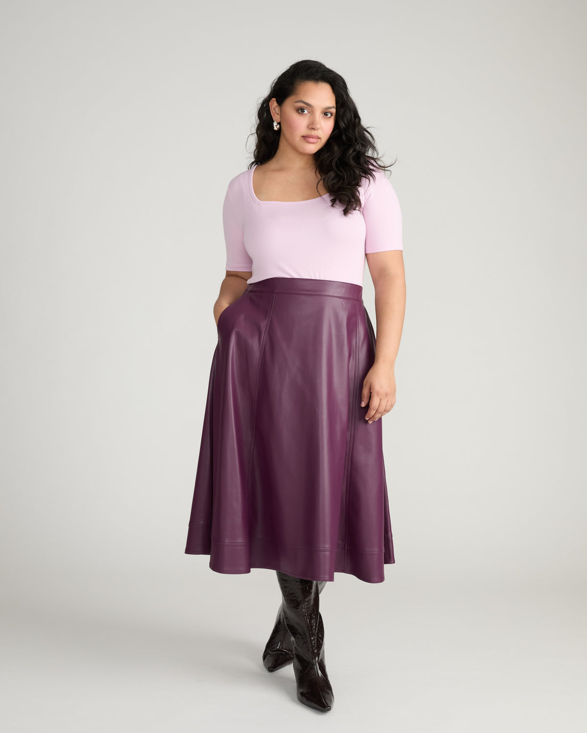 Cloud Rib Short Sleeve Square Neck Tee - Pink Dreams | Plus Size & Straight Size Women's Fashion | Universal Standard