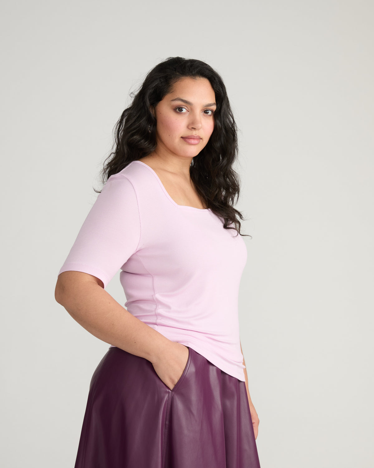 Cloud Rib Short Sleeve Square Neck Tee - Pink Dreams | Plus Size & Straight Size Women's Fashion | Universal Standard