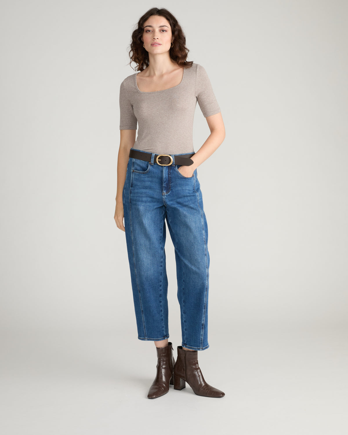 Cloud Rib Short Sleeve Square Neck Tee - Almond Dust | Plus Size & Straight Size Women's Fashion | Universal Standard