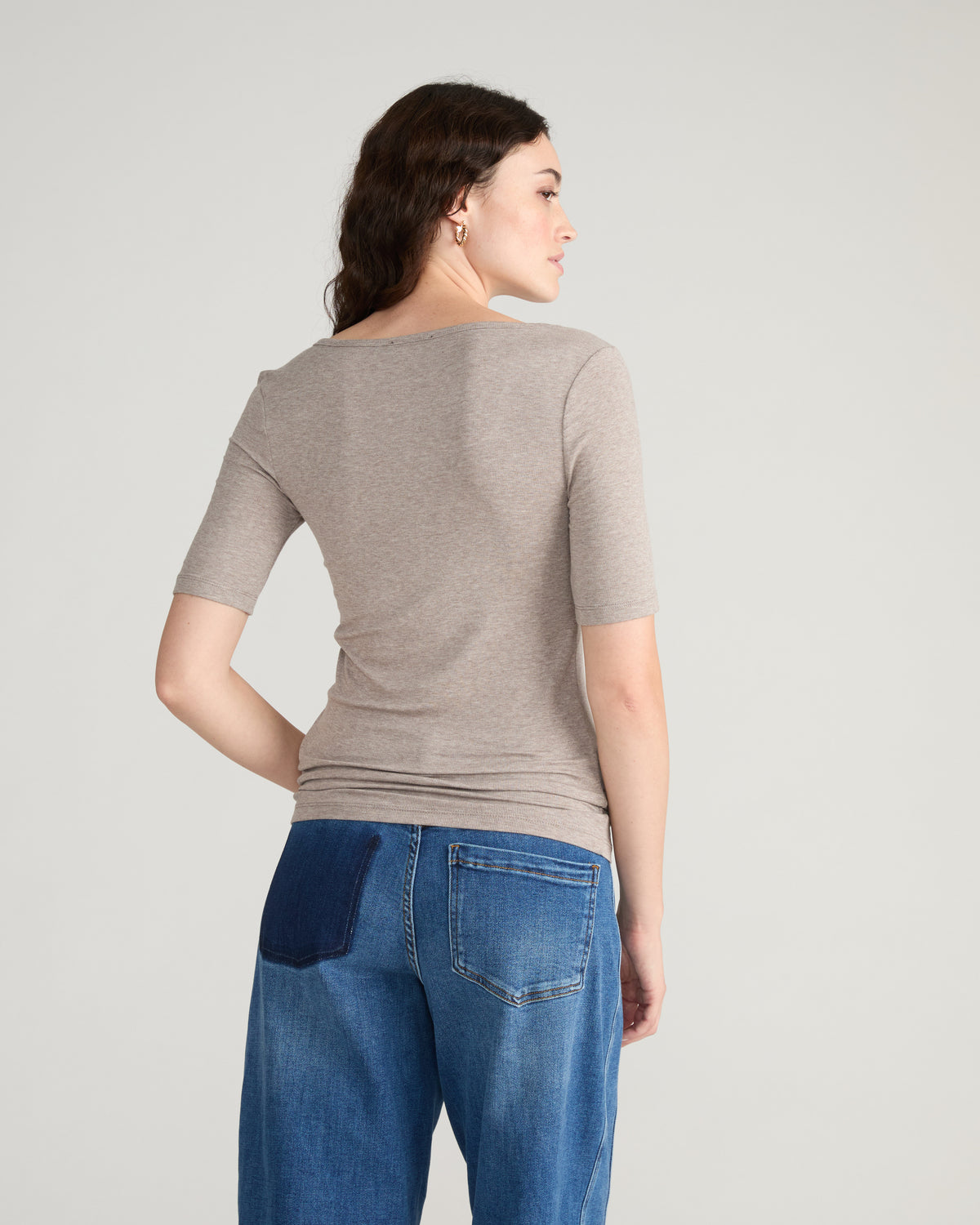 Cloud Rib Short Sleeve Square Neck Tee - Almond Dust | Plus Size & Straight Size Women's Fashion | Universal Standard