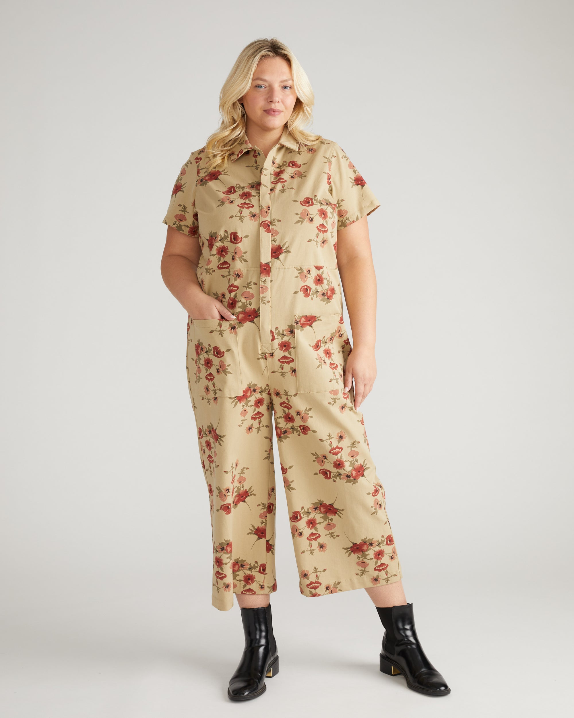 Kate Stretch Cotton Twill Jumpsuit - Wild Flower Bouquet Print