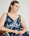 Promenade Linen Jumpsuit - Palm Print in Light Blue