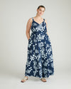 Promenade Linen Jumpsuit - Palm Print in Light Blue