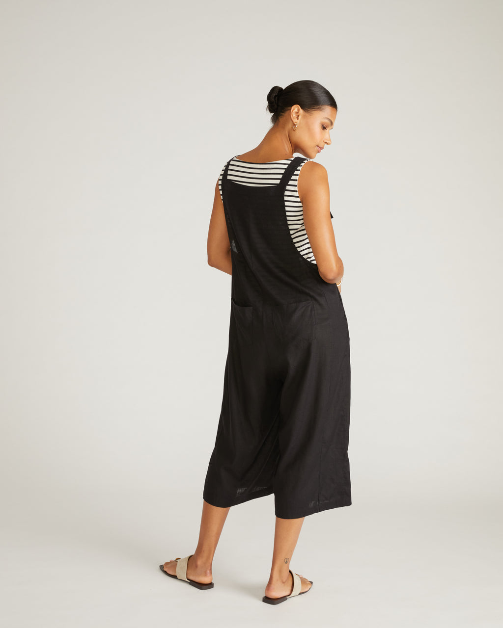 overall dress linen Blue Linen Pinafore Dress with Adjustable Straps and Loose Fit Blue / L