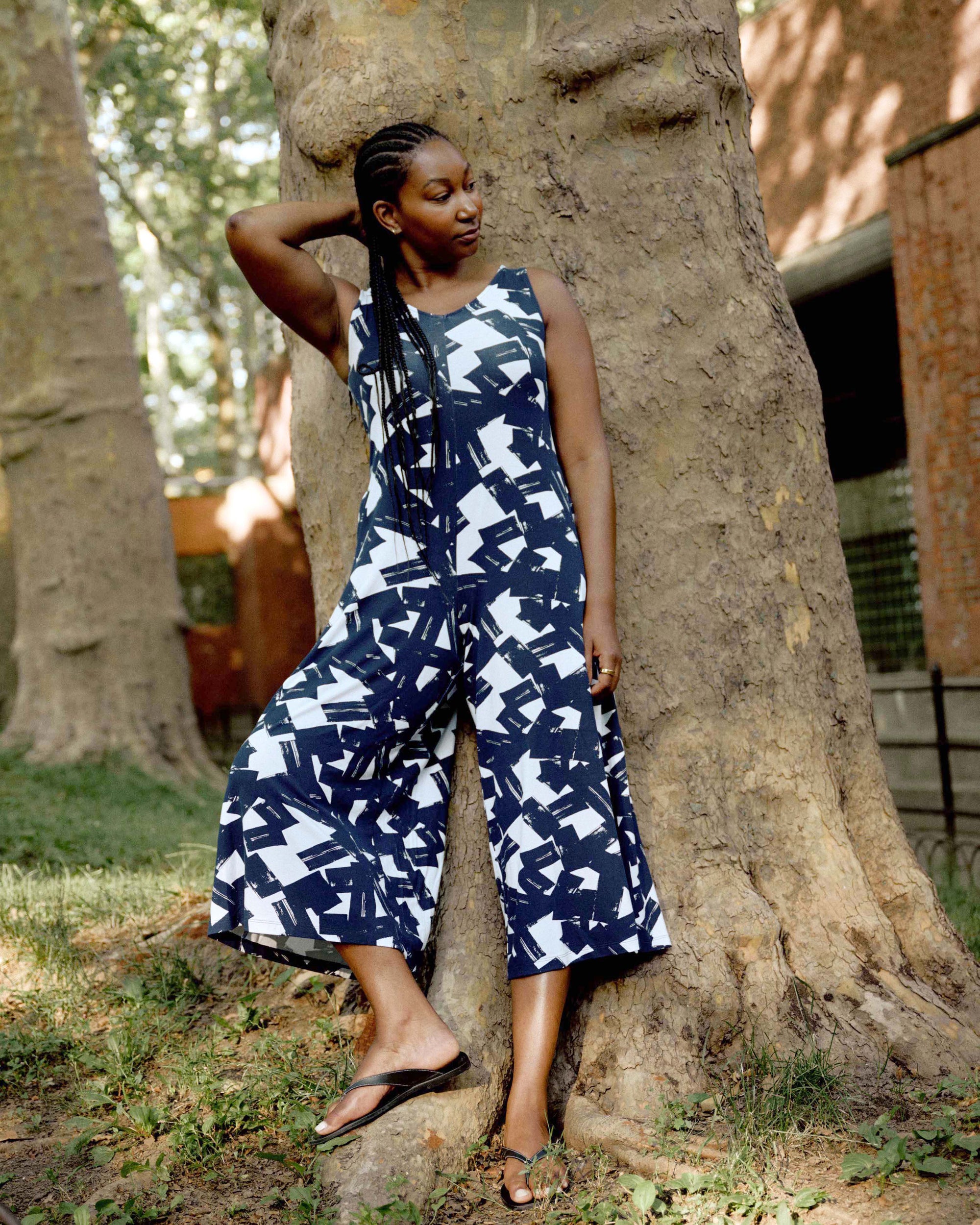 Sunny Divine Jersey Jumpsuit - Navy Santiago Print | Plus Size & Straight Size Women's Fashion | Universal Standard