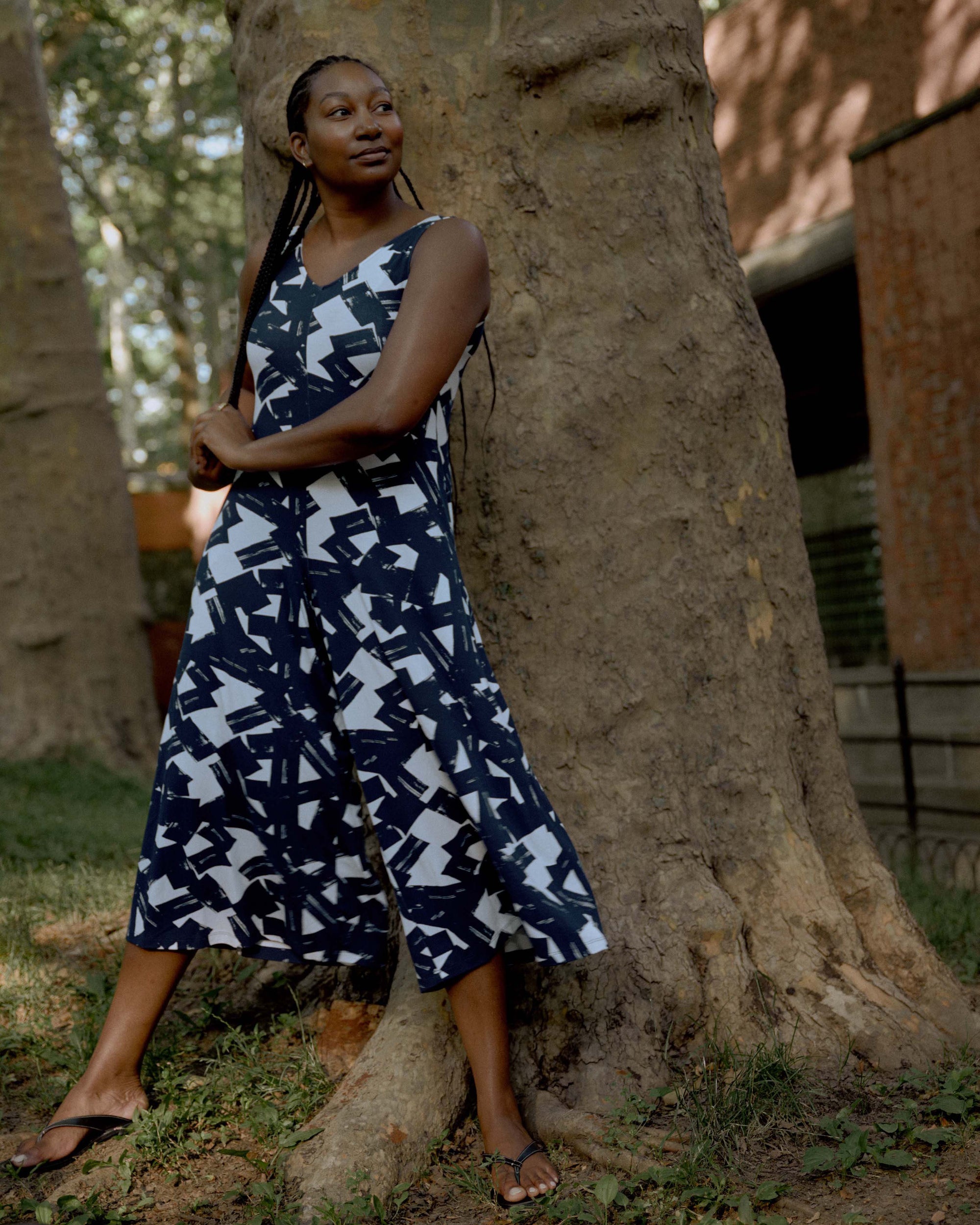 Sunny Divine Jersey Jumpsuit - Navy Santiago Print