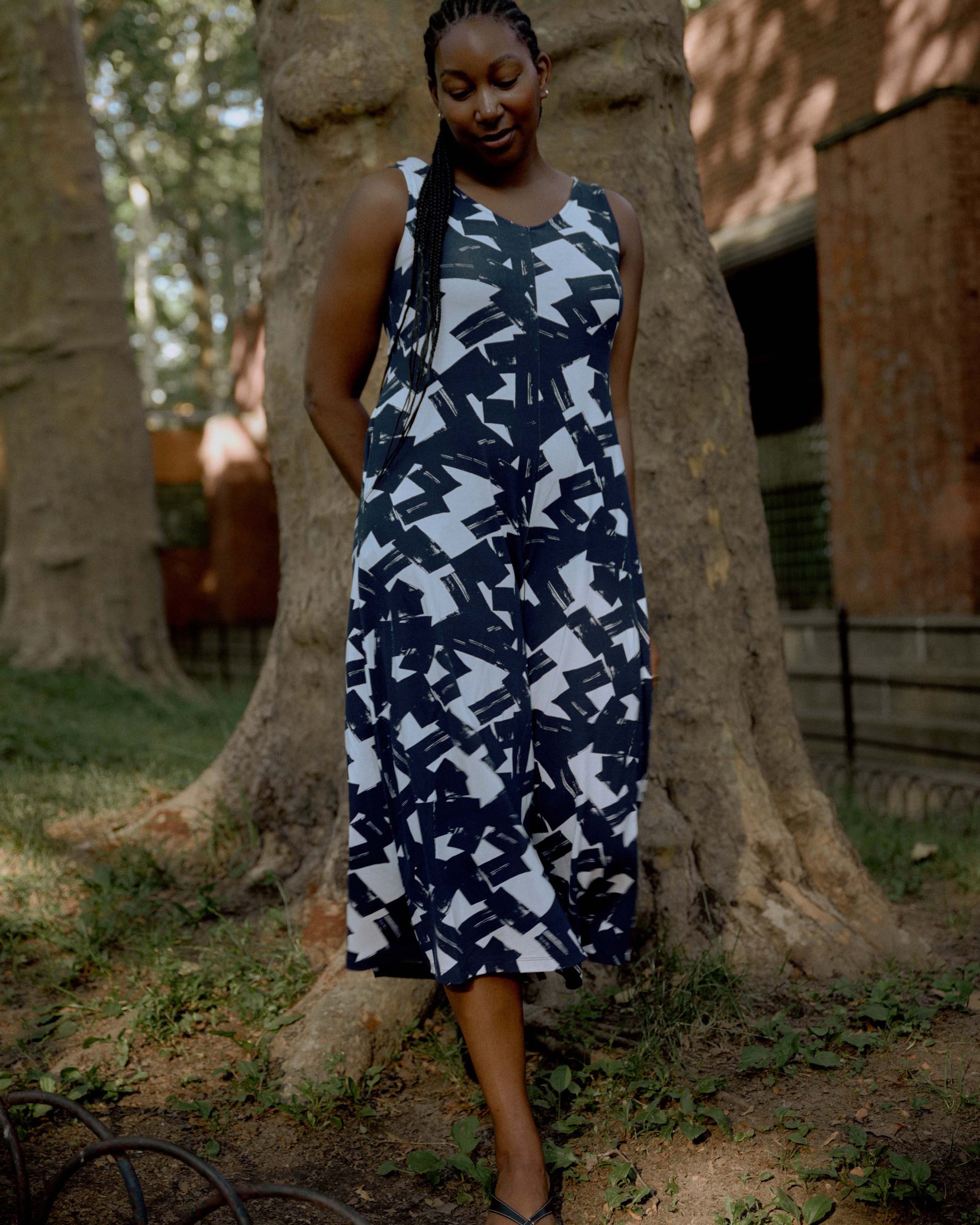 Sunny Divine Jersey Jumpsuit - Navy Santiago Print