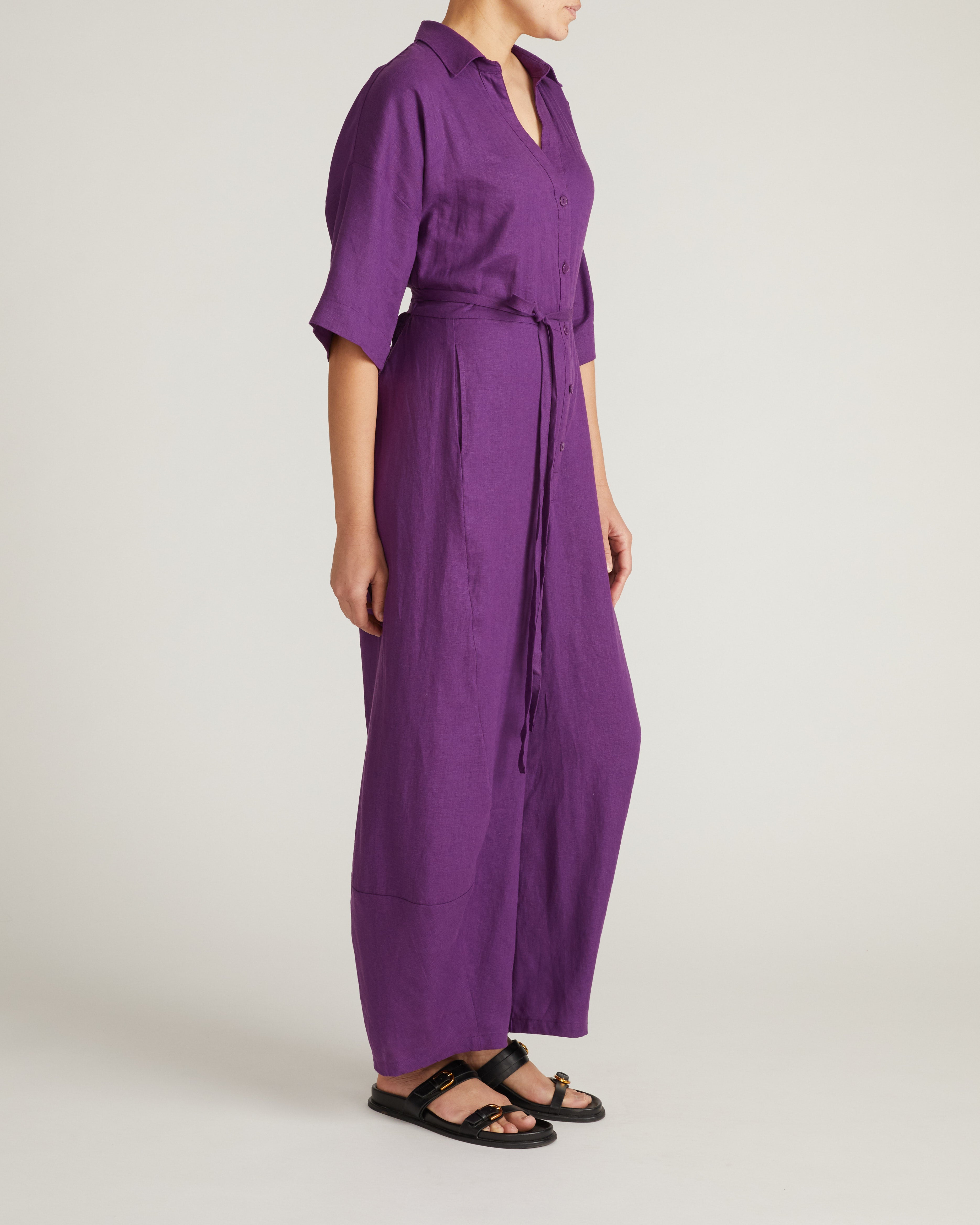 Maggie Barrel Leg Linen Blend Jumpsuit - Dreamy Purple – Universal