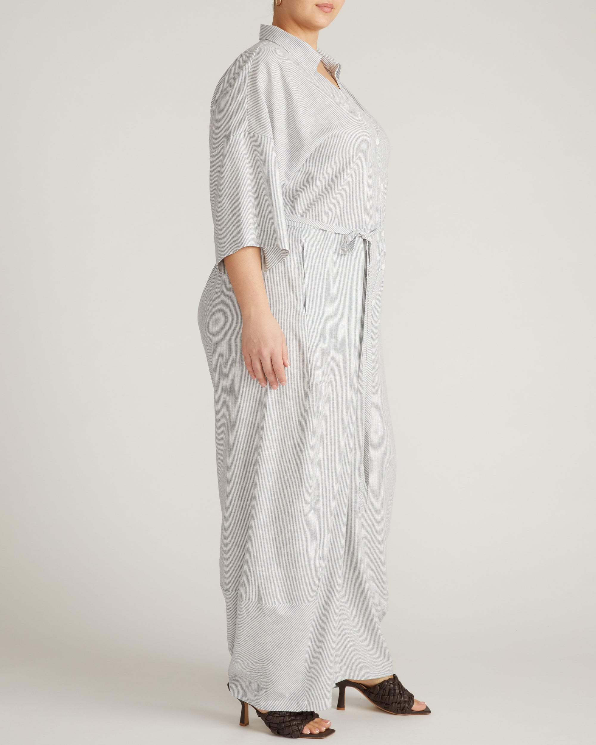 Maggie Barrel Leg Linen Blend Jumpsuit - Beach Stripe | Plus Size & Straight Size Women's Fashion | Universal Standard
