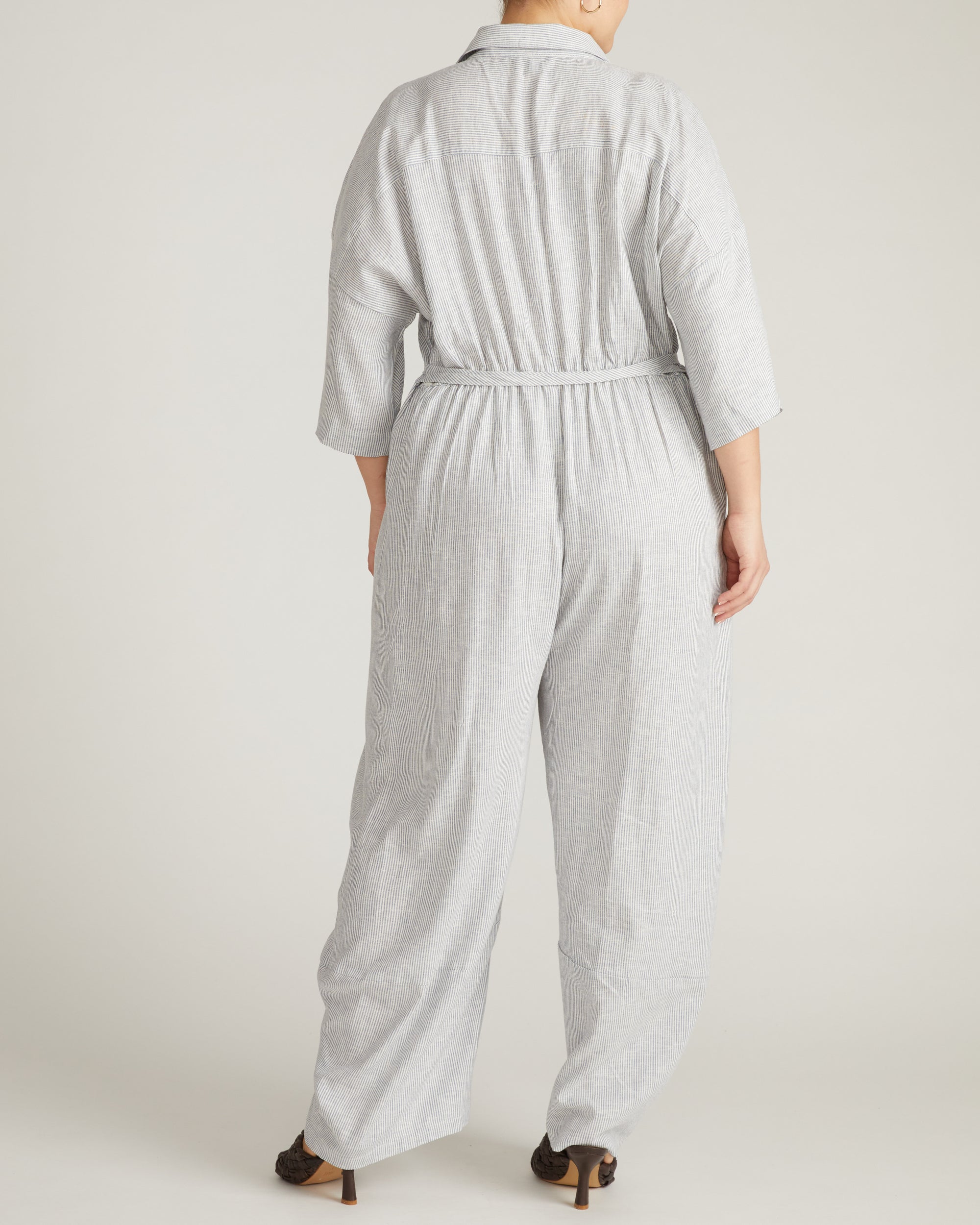 Maggie Barrel Leg Linen Blend Jumpsuit - Beach Stripe | Plus Size & Straight Size Women's Fashion | Universal Standard