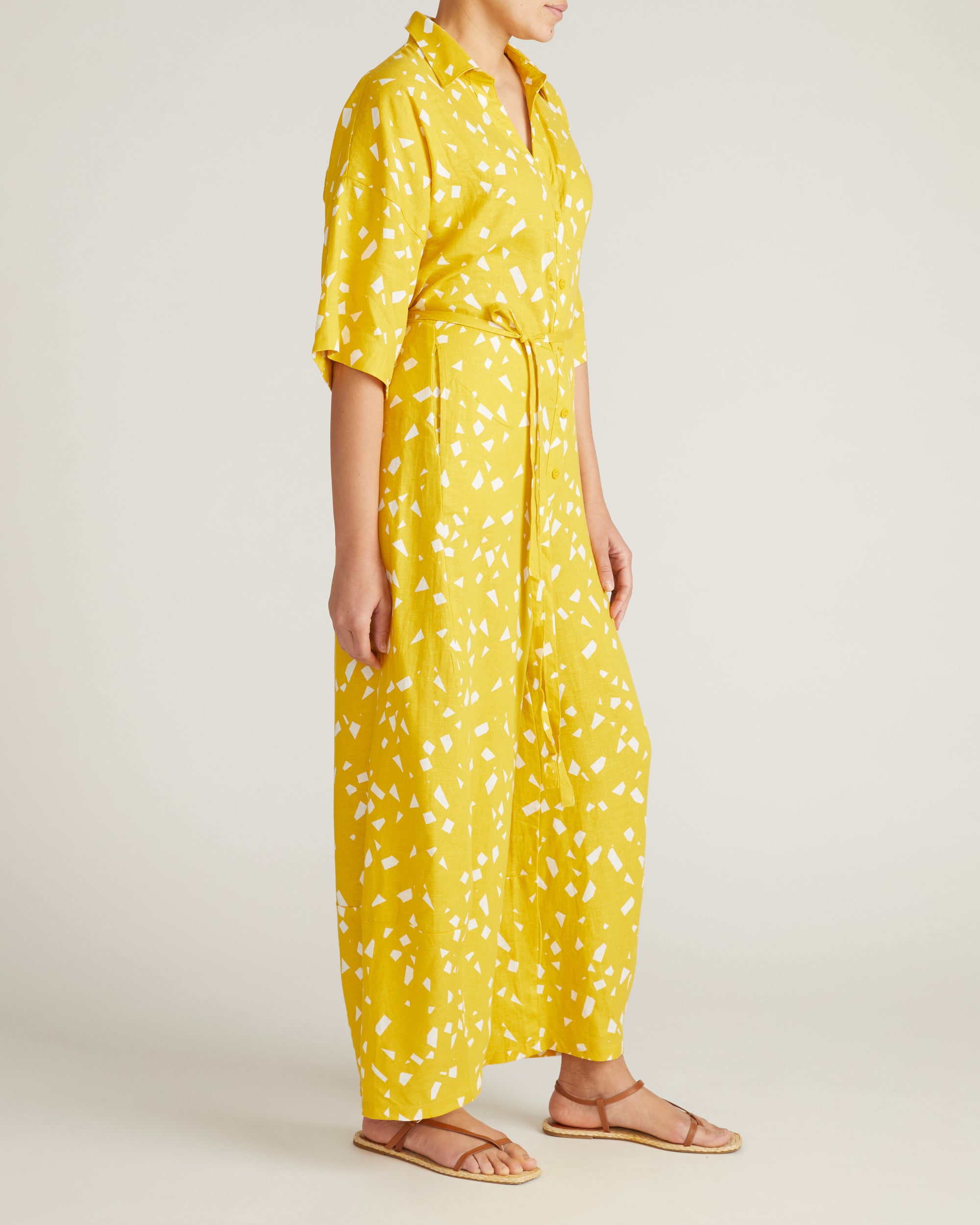 Maggie Barrel Leg Linen Jumpsuit - Yellow Confetti Print | Plus Size & Straight Size Women's Fashion | Universal Standard