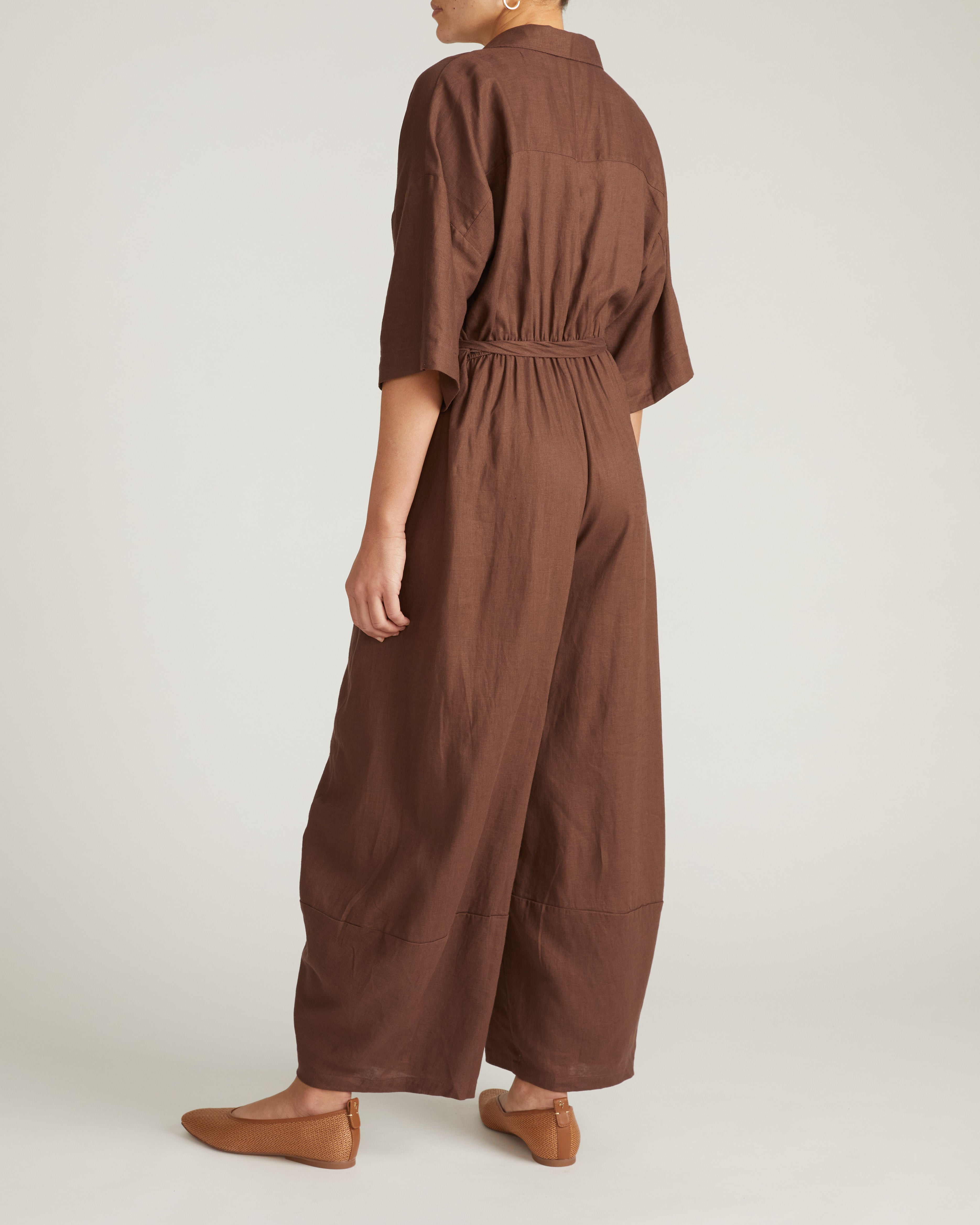 Maggie Barrel Leg Linen Blend Jumpsuit - Peppercorn – Universal