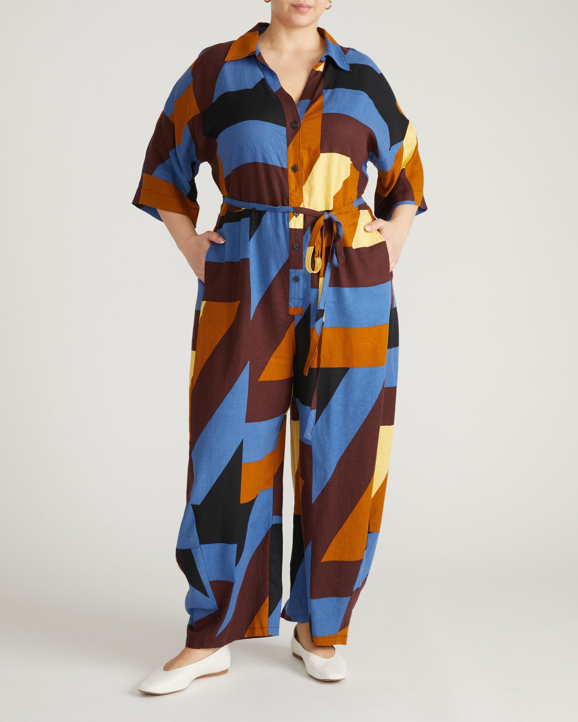Maggie Barrel Leg Linen Jumpsuit - Beach Ombra Print | Plus Size & Straight Size Women's Fashion | Universal Standard