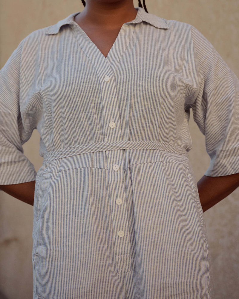 Maggie Barrel Leg Linen Blend Jumpsuit - Beach Stripe