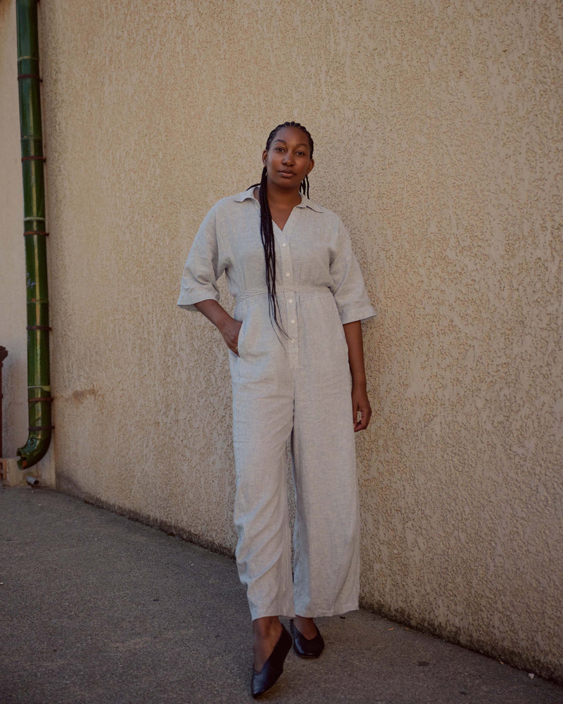 Maggie Barrel Leg Linen Blend Jumpsuit - Beach Stripe
