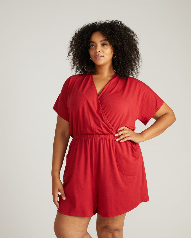 Nora Cross Front Romper - Raspberry