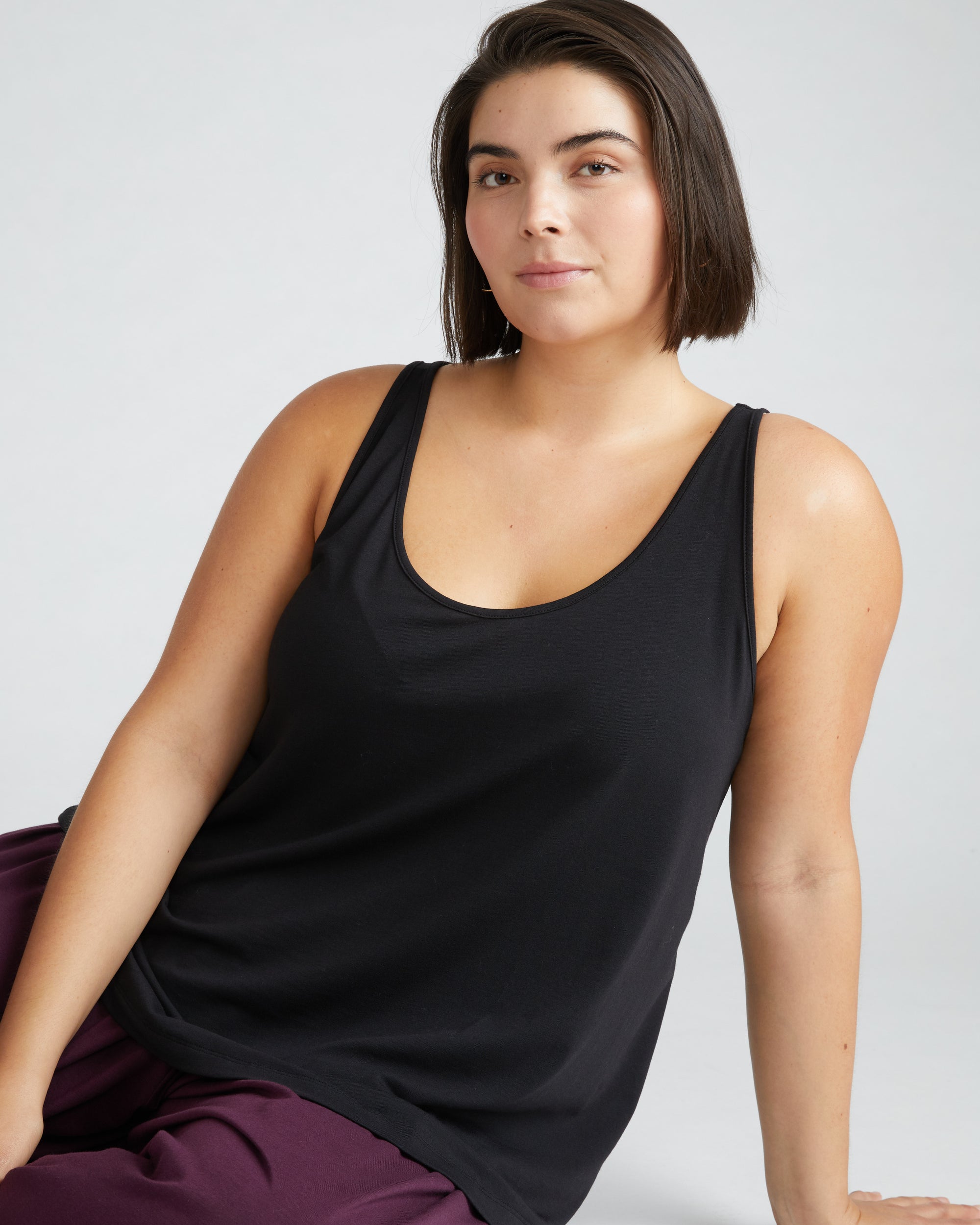 Woman wearing Trisha Lounge Tank - Black from Final Few