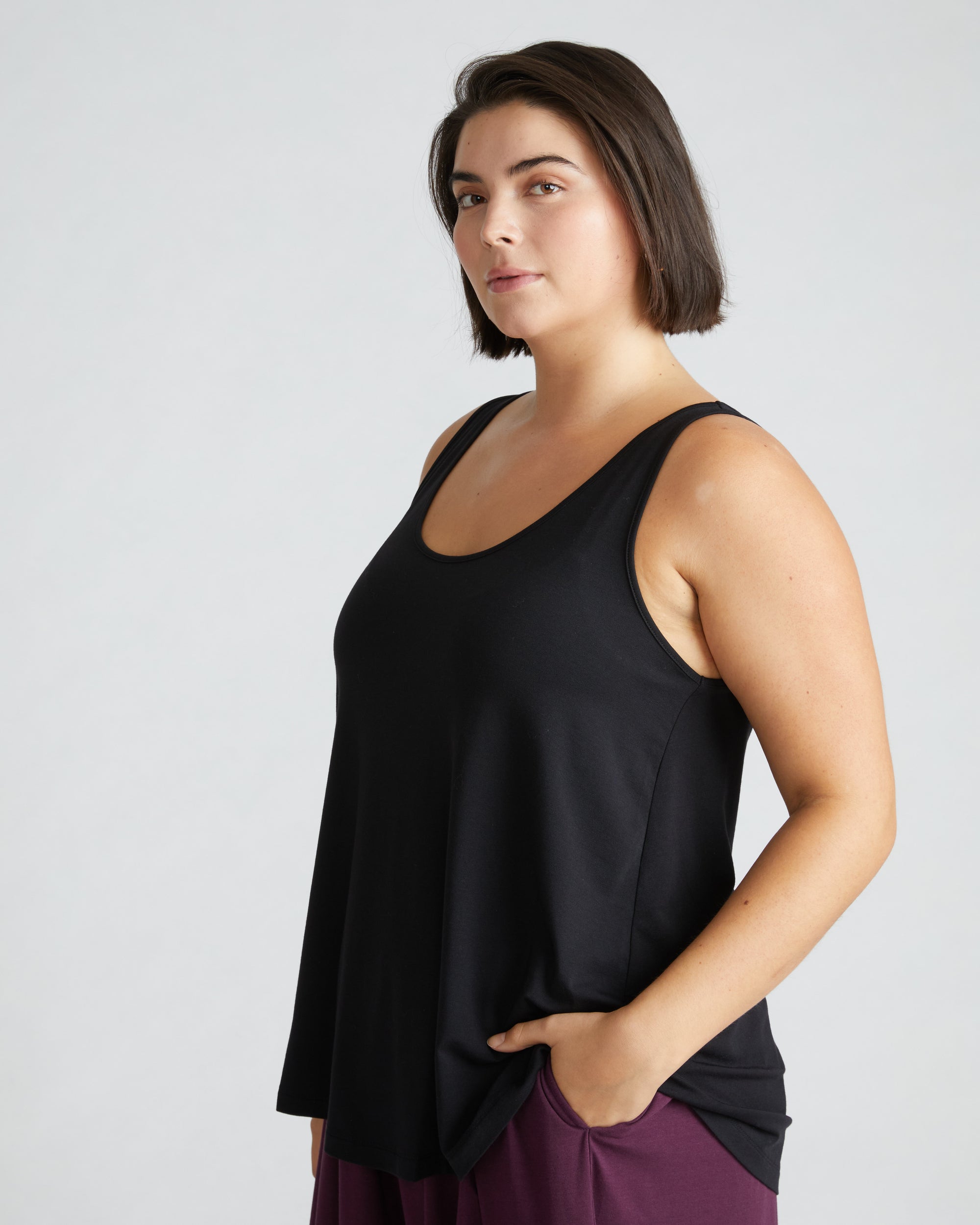 Woman wearing Trisha Lounge Tank - Black from Final Few