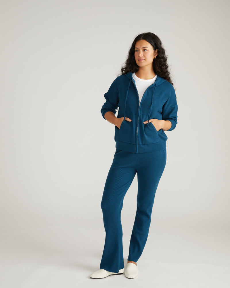 Knitted Mila Zip Hoodie - Deep Teal