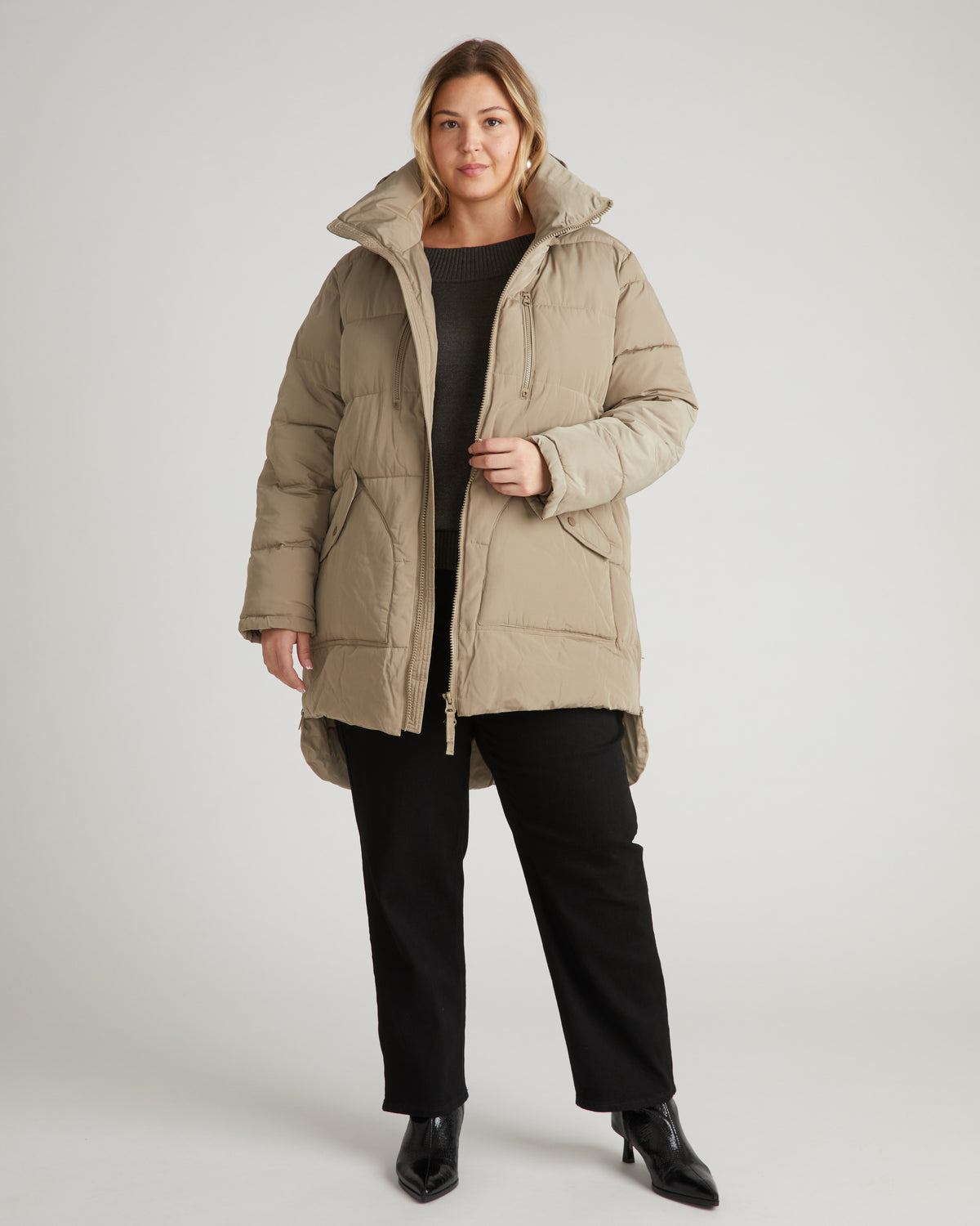 Matterhorn Mid Hooded Puffer - Mushroom Stone | Plus Size & Straight Size Women's Fashion | Universal Standard
