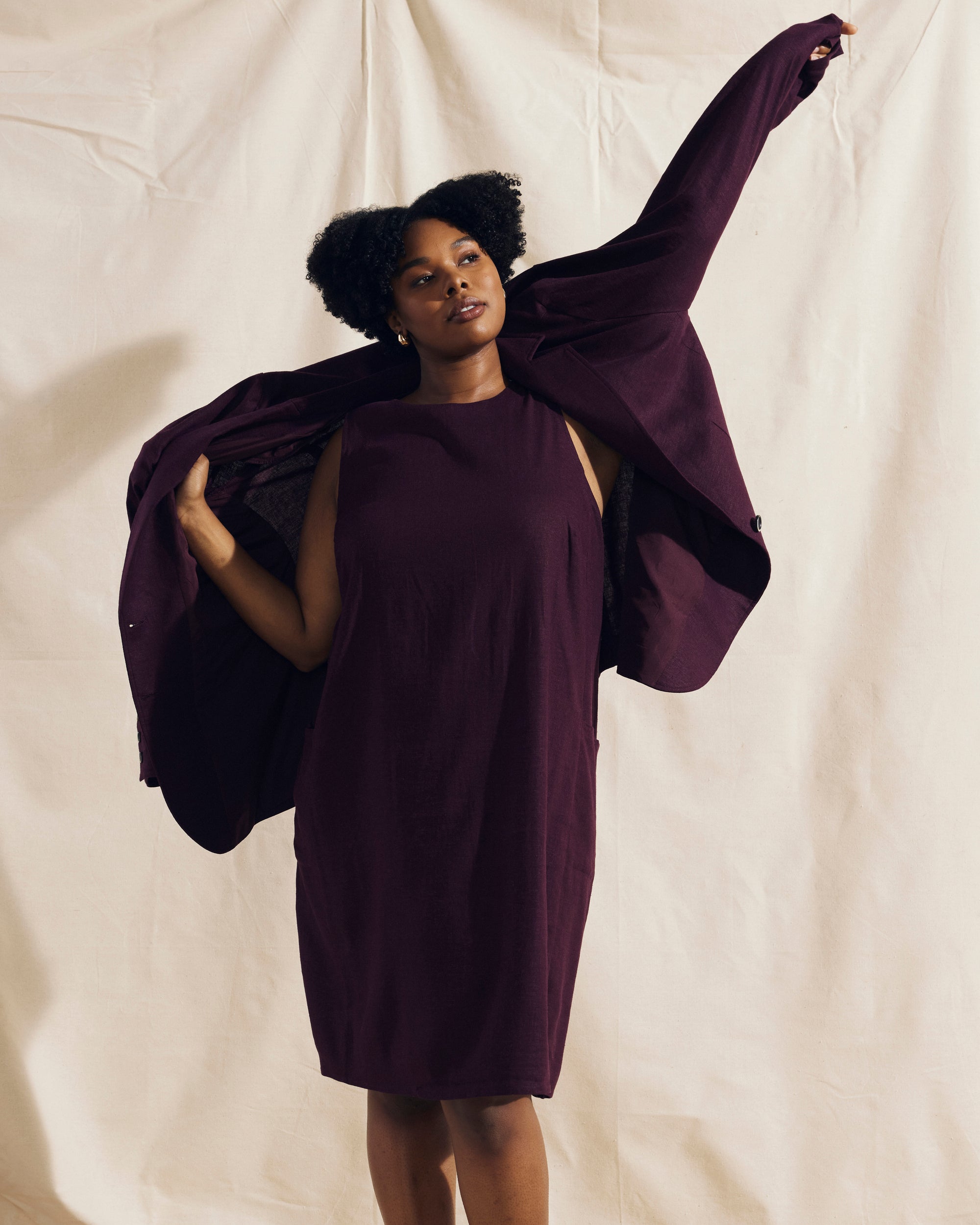 Woman wearing Coastal Linen Blazer - Acai from Universal Standard