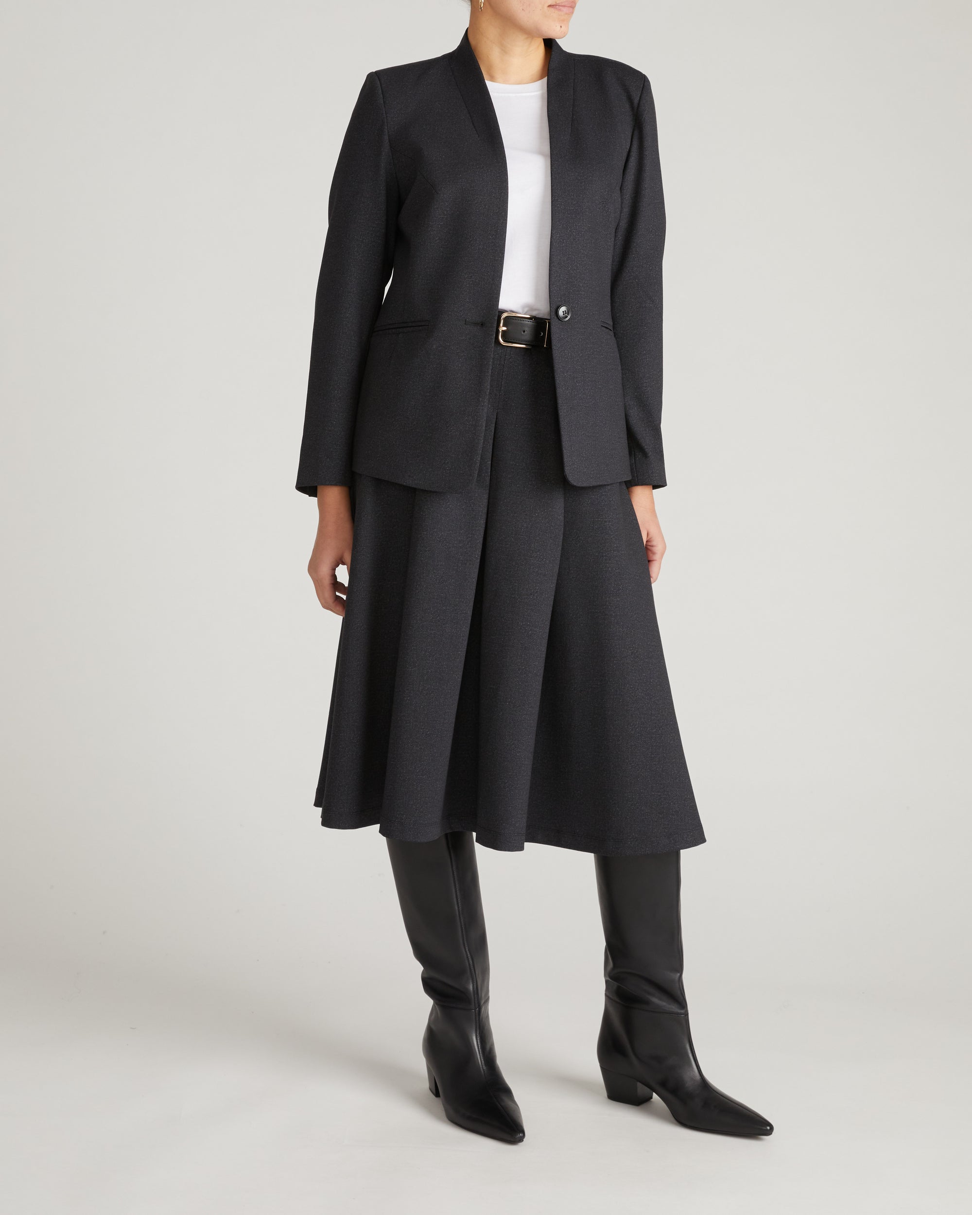 Lennox Collarless Ponte Blazer - Charcoal Denim