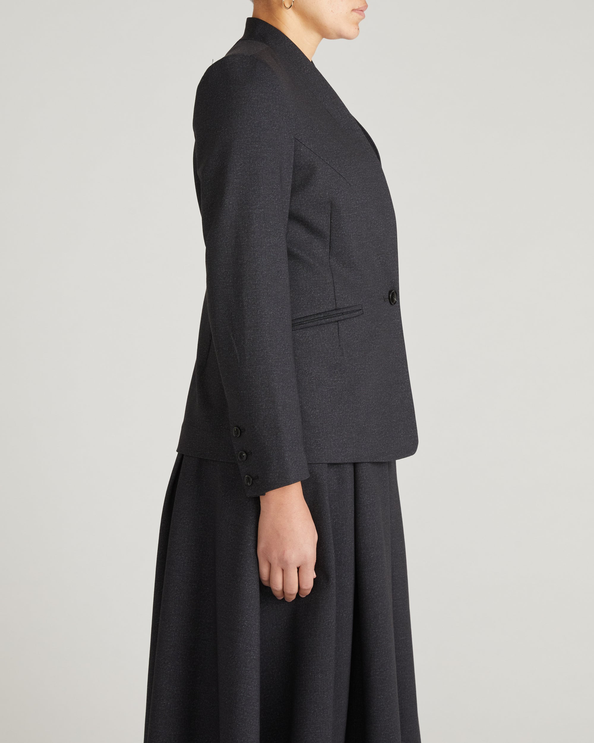 Lennox Collarless Ponte Blazer - Charcoal Denim