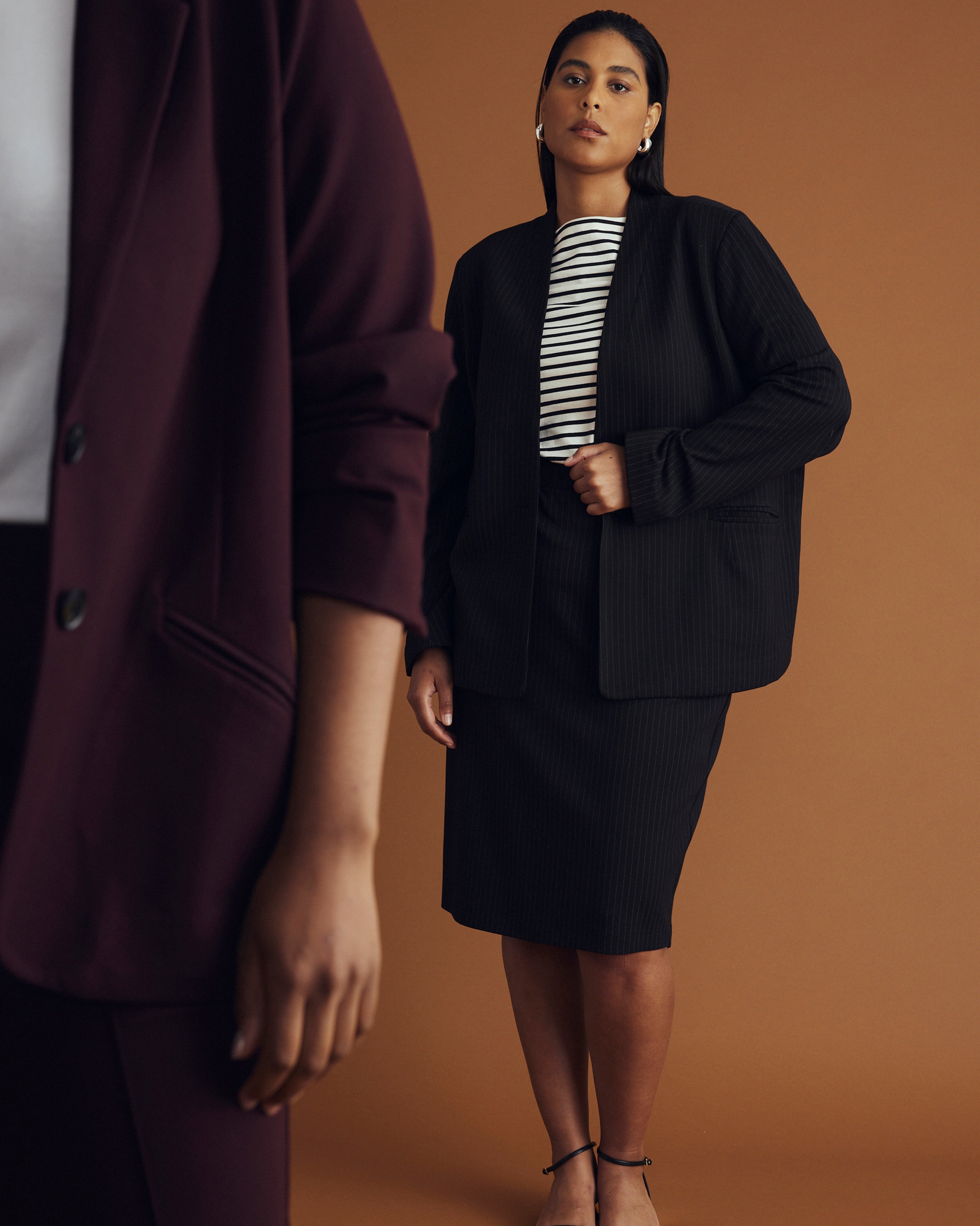 Lennox Collarless Ponte Blazer - Slate Pinstripe – Universal Standard