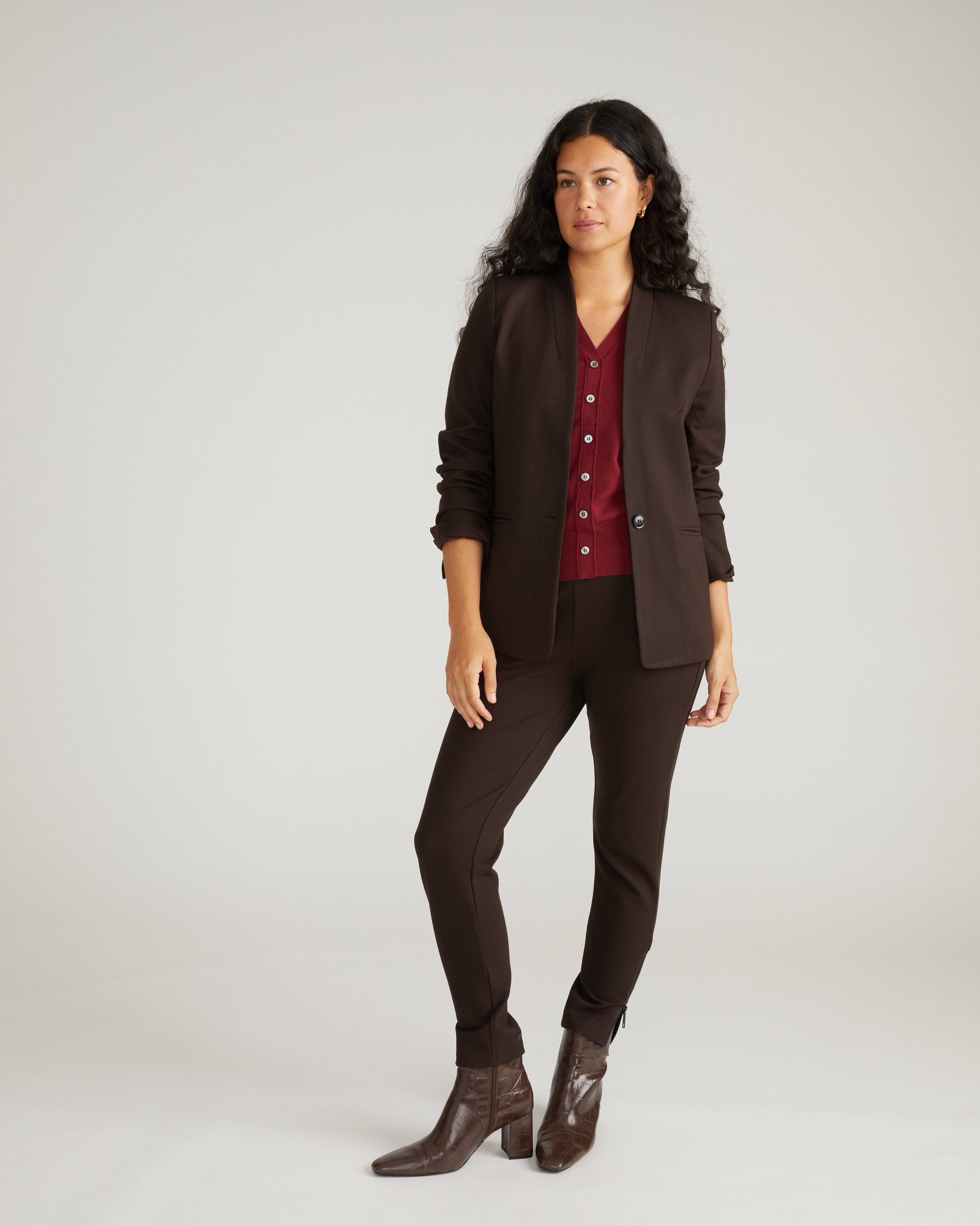 Lennox Collarless Ponte Blazer - Espresso – Universal Standard
