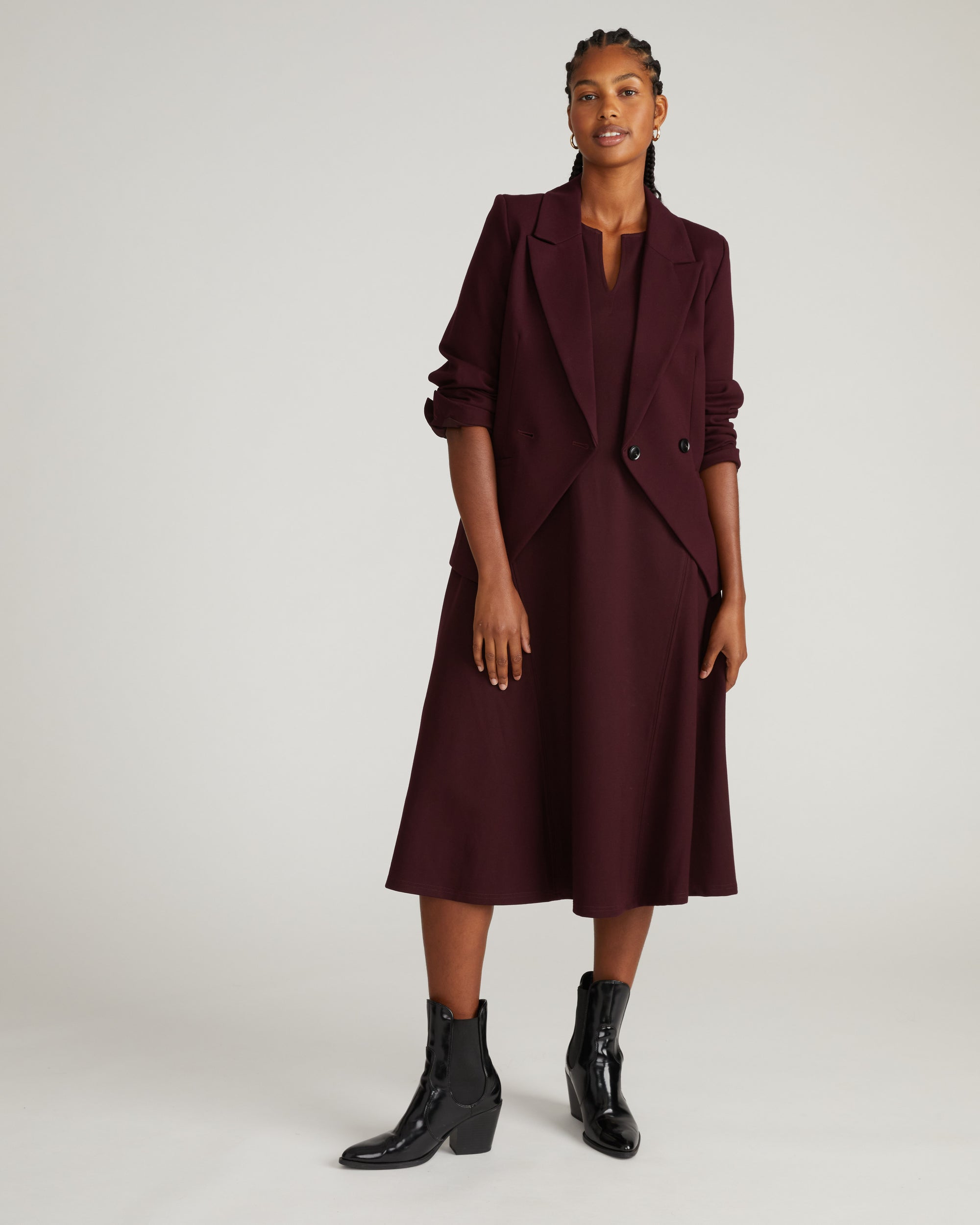 Bianca Double Breasted Ponte Blazer - Black Cherry