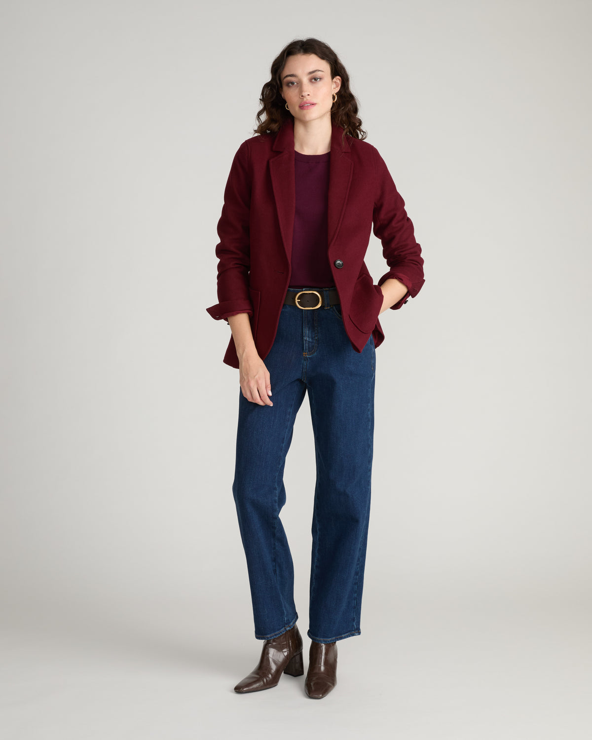 Kidjo Tailored Wool Blend Jacket - Deep Red