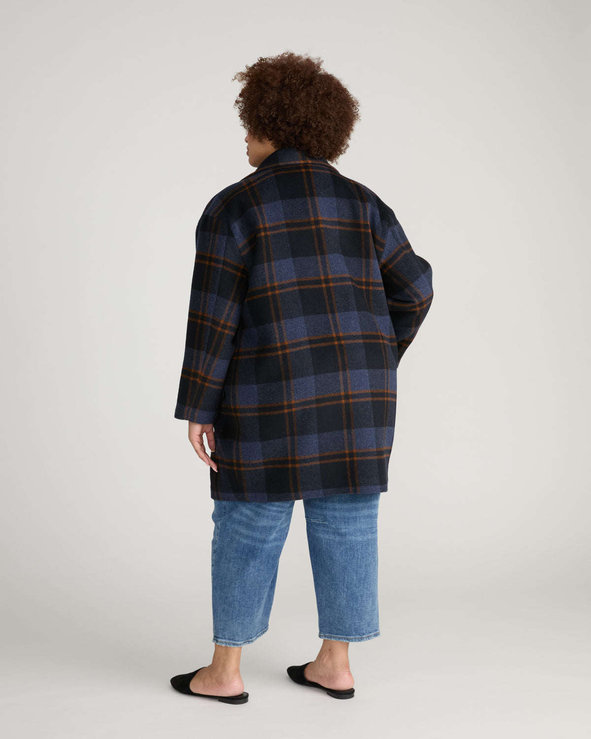 Marlo Cocoon Coat - Indigo Plaid