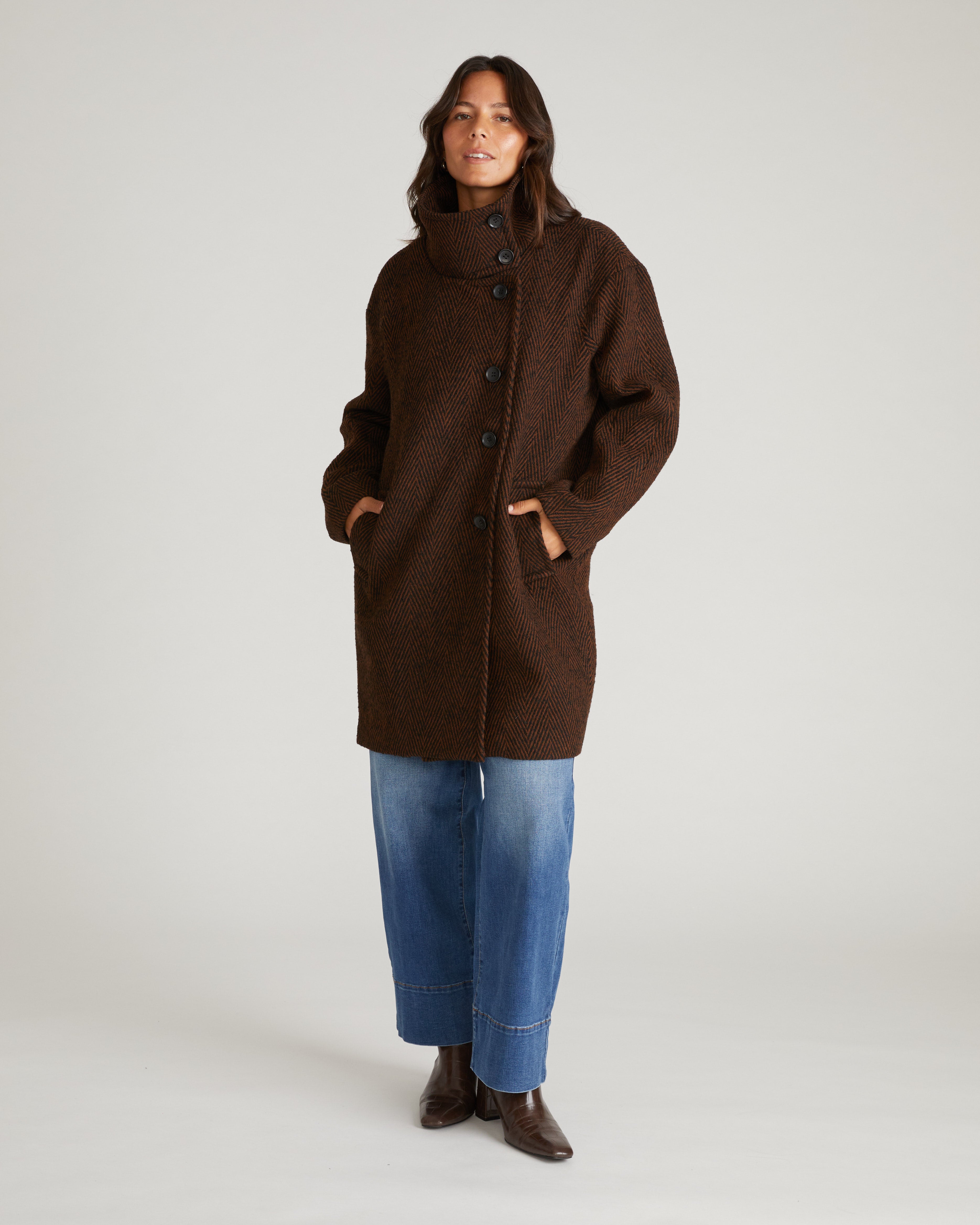 Marlo Cocoon Coat - Black/Brown Herringbone – Universal Standard