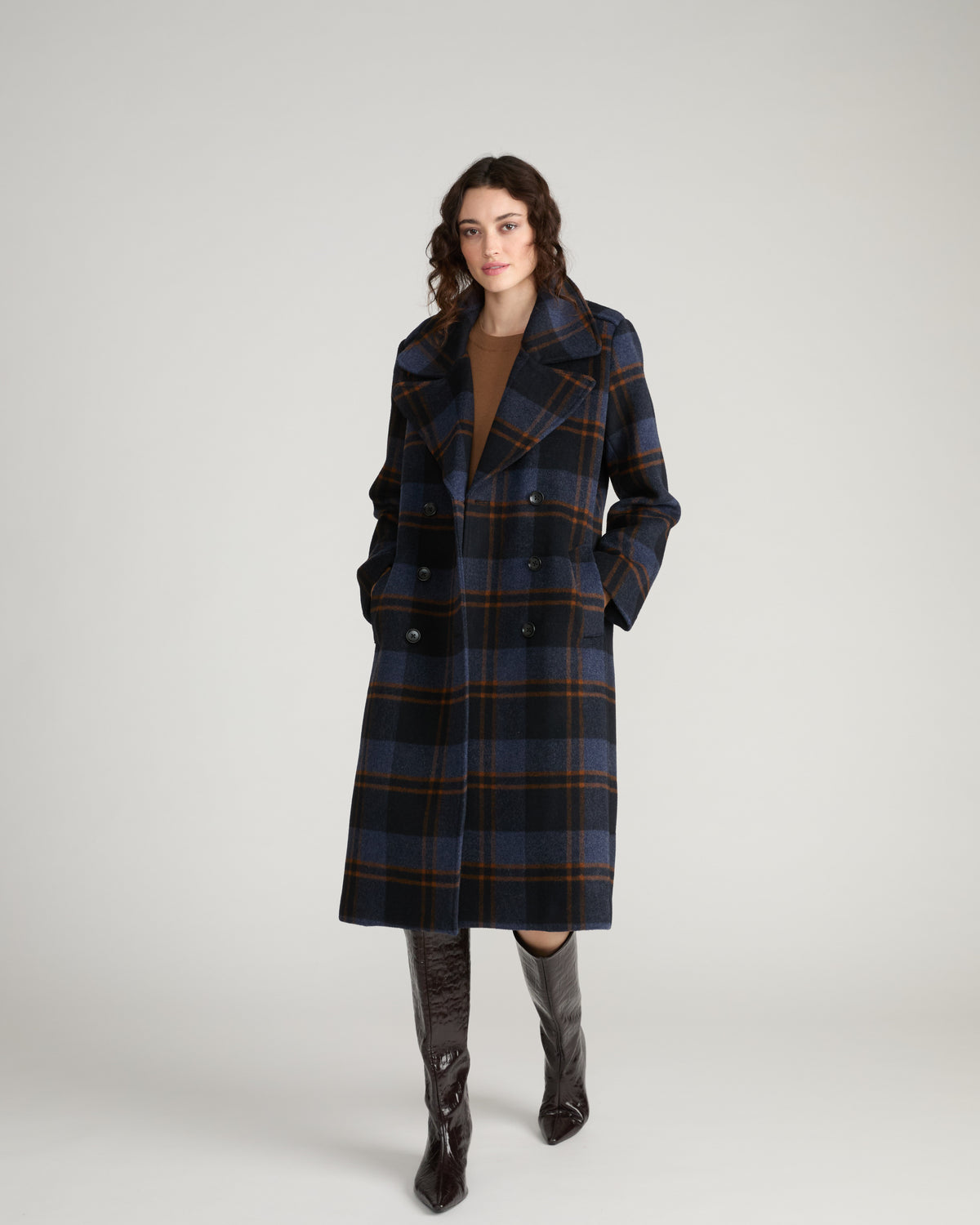 Callaghan Wool Blend Coat - Indigo Plaid